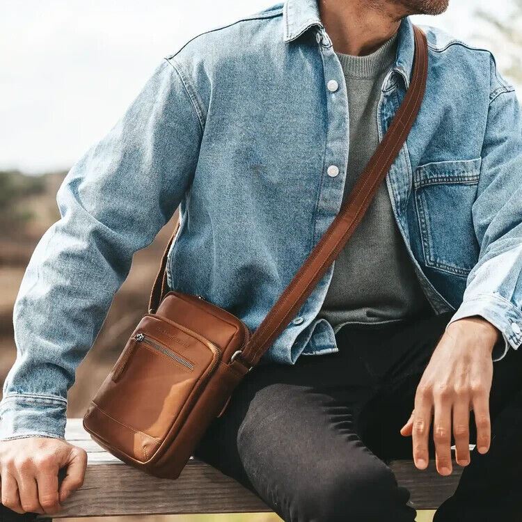 The Chesterfield Brand echt Leder Herren Schultertasche Umhängetasche Birmingham braun