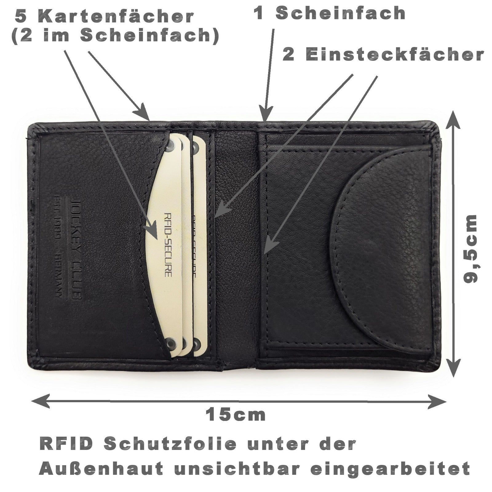 Jockey Club Mini Geldbörse aus Nappaleder mit RFID-Schutz – Kompakt & Sicher – 5 Kartenfächer – Münzfach mit Chipfach | Video