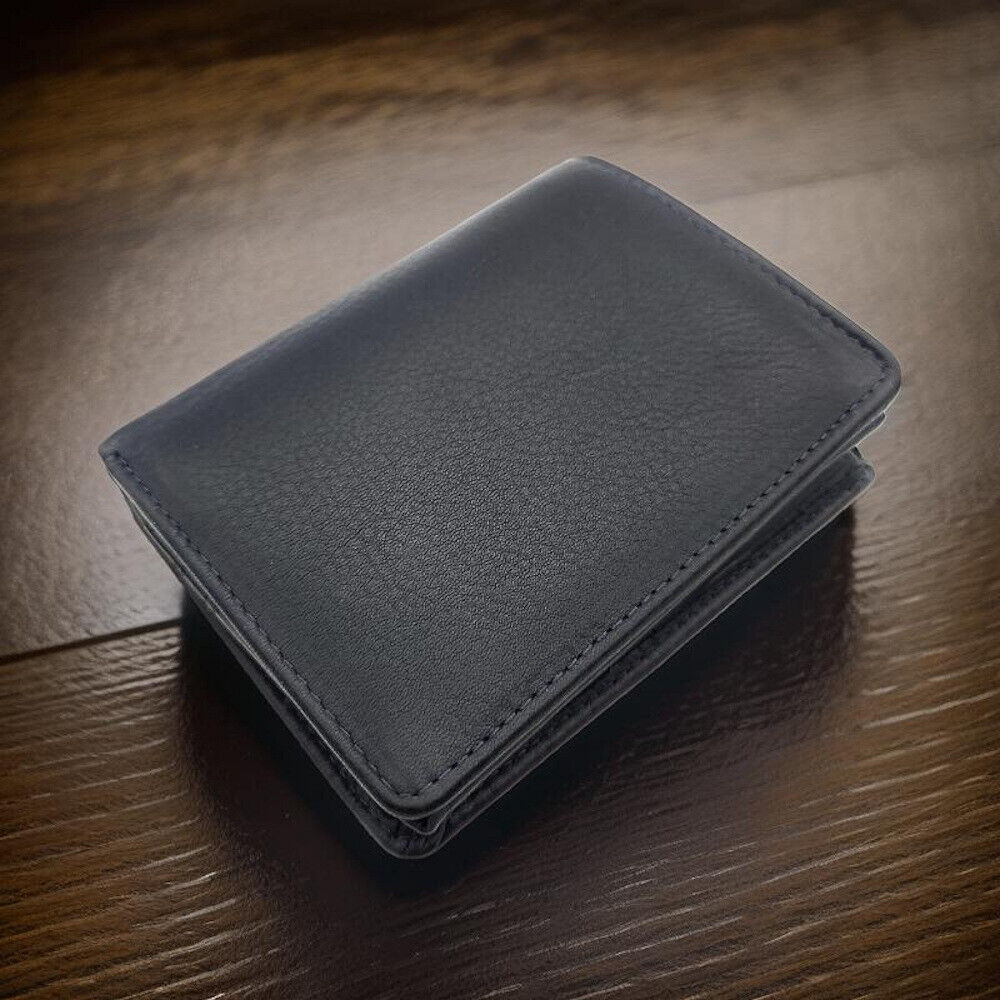 Jockey Club kompakte echt Leder Geldbörse Portemonnaie mit RFID Schutz gewachstes Rindleder navy blau