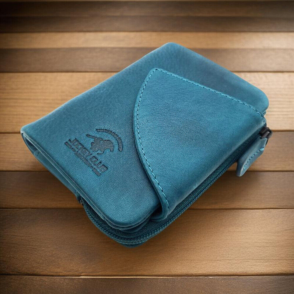 Jockey Club kleine echt Leder Geldbörse Portemonnaie mit RFID Schutz gewachstes Rindleder petrol