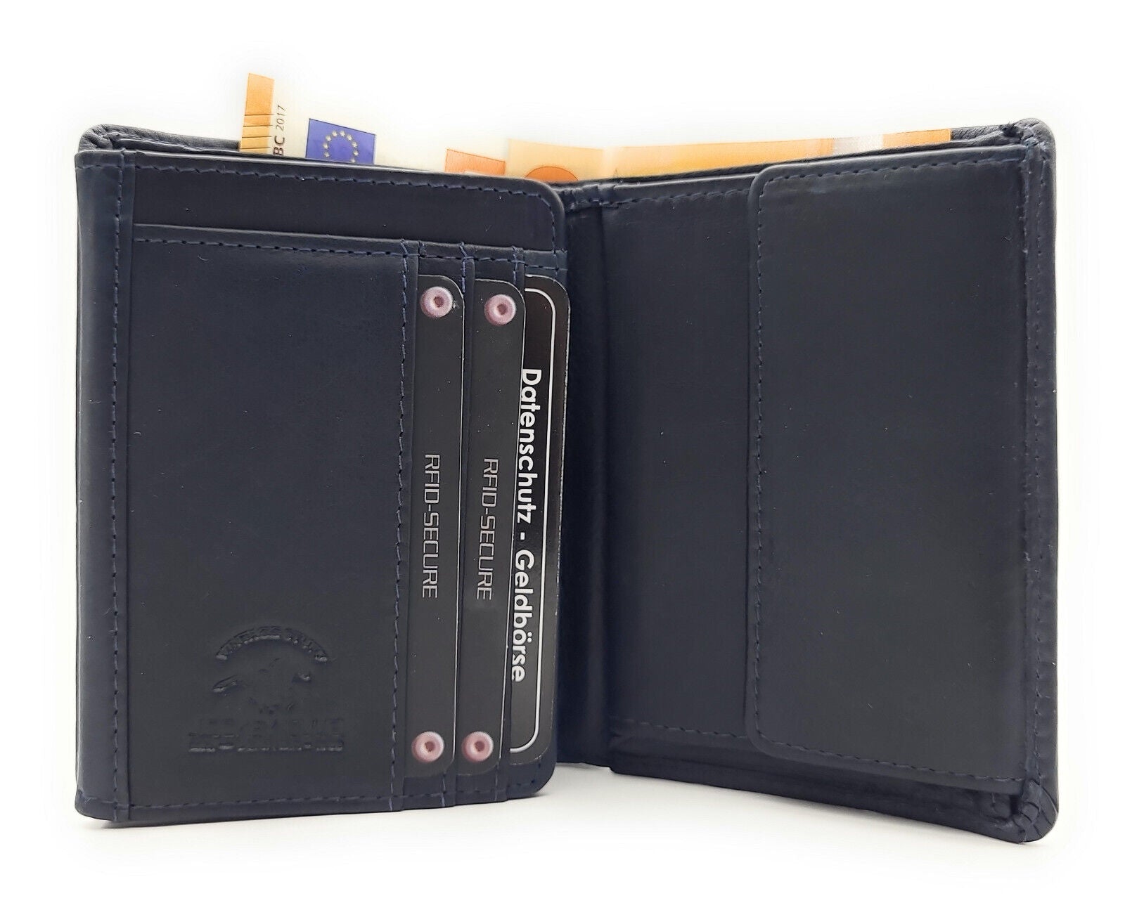 Jockey Club kompakte echt Leder Geldbörse Portemonnaie mit RFID Schutz gewachstes Rindleder navy blau