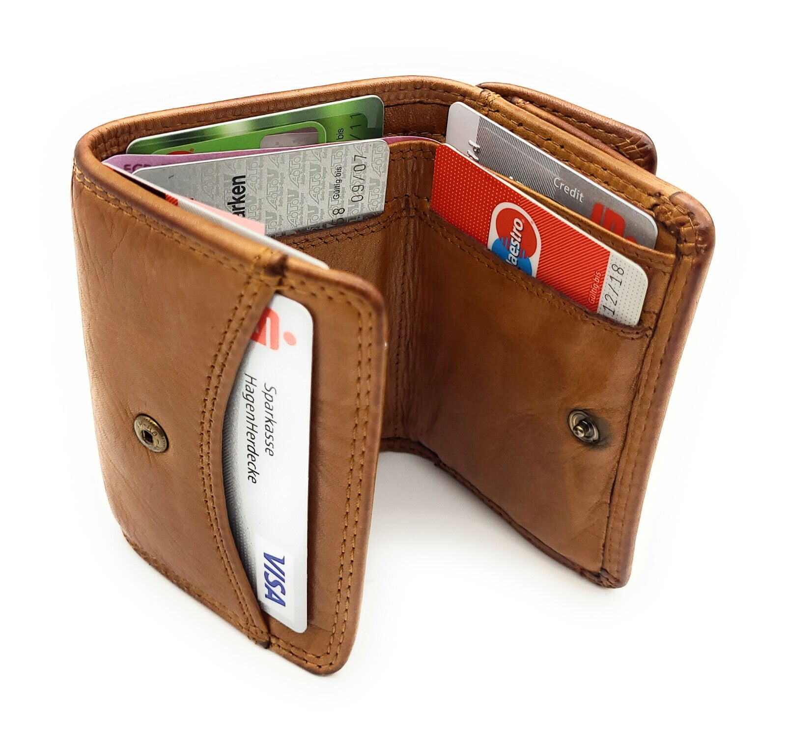 Hill Burry kleine echt Leder Damen Geldbörse Portemonnaie mit RFID Schutz Waschleder cognac
