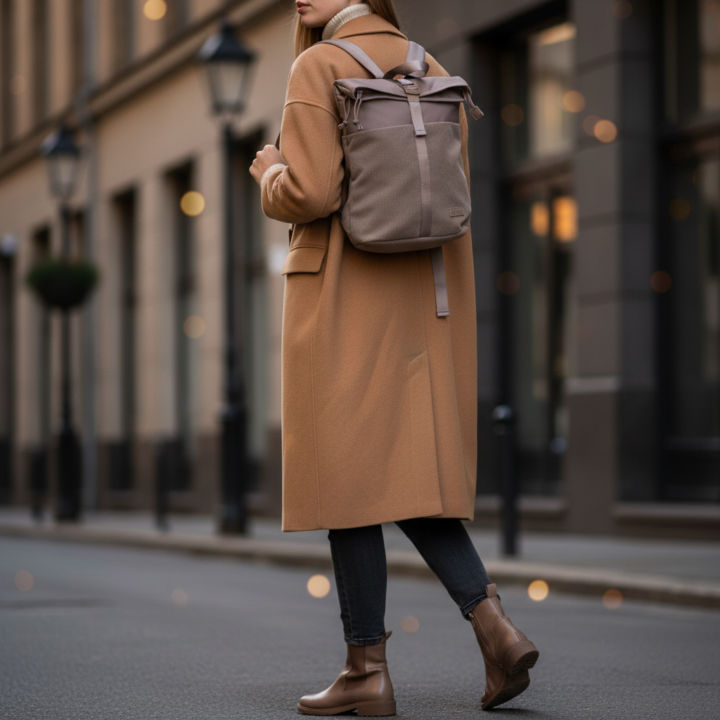 New Rebels Ribbi Roll Up Rolltop City Rucksack Los Angeles Kordoptik taupe