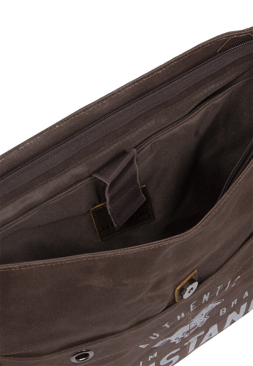 Mustang Houston Messenger Bag Handtasche aus heavy waxed Canvas und echtem Leder Laptopfach
