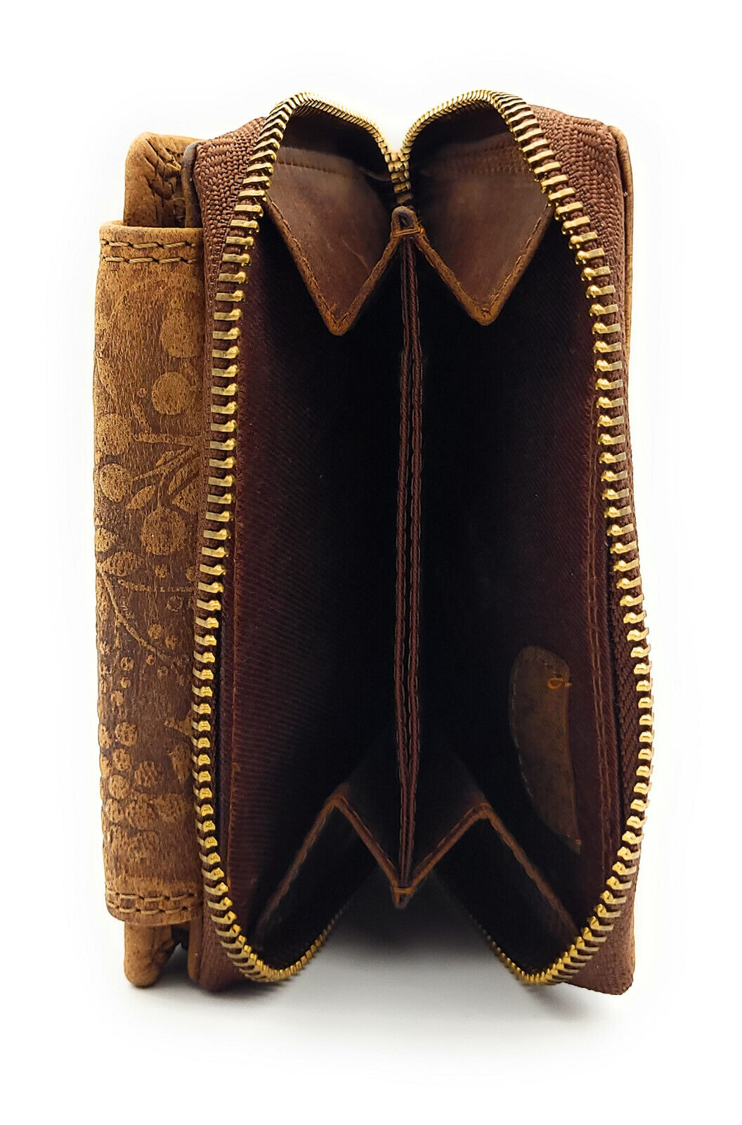 echt Leder Damen Geldbörse Portemonnaie 15 Kartenfächer florale Prägung braun