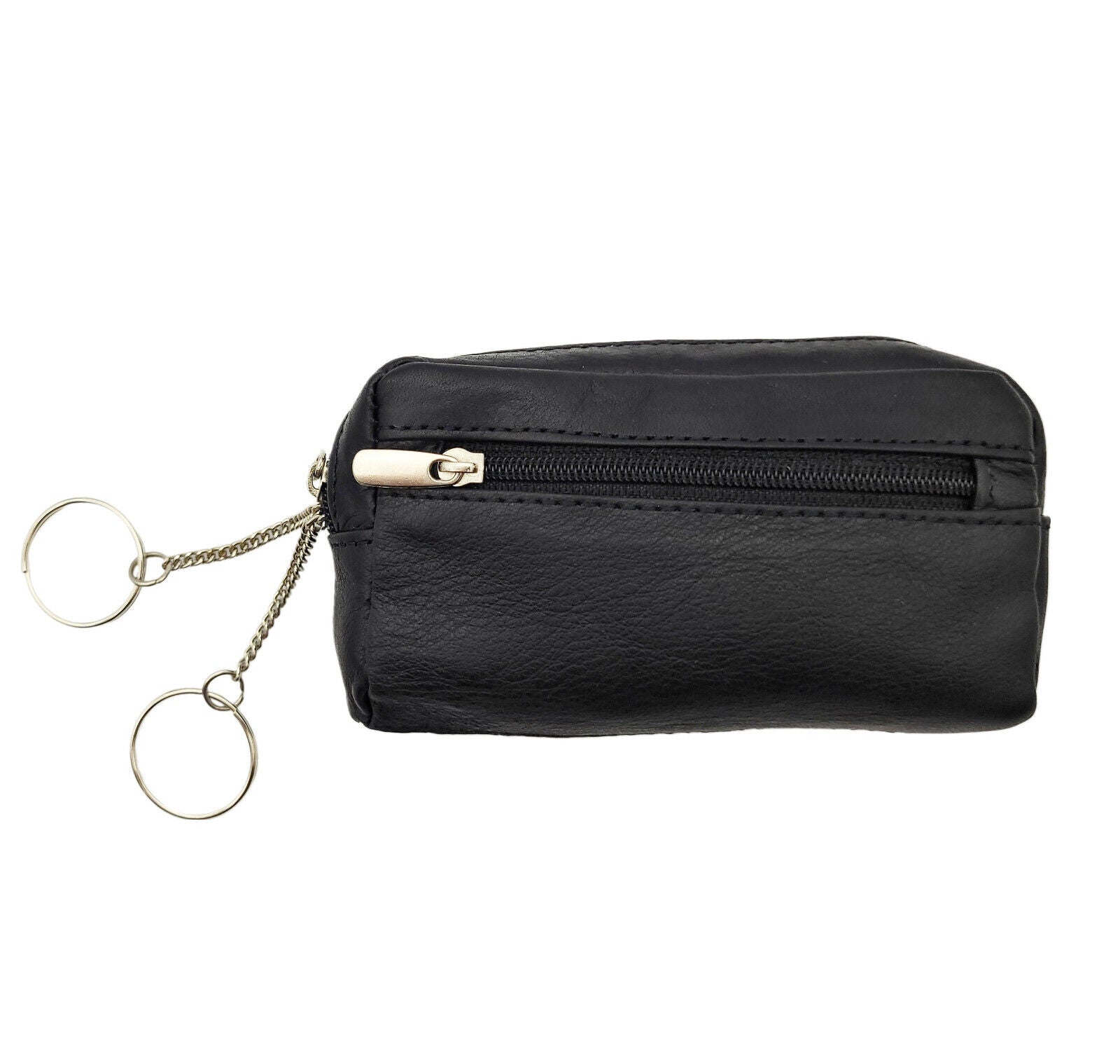Schlüsseletui Kofferform – Echtleder (Nappa) | Reißverschlussfach, Schlüsselringe, Schwarz