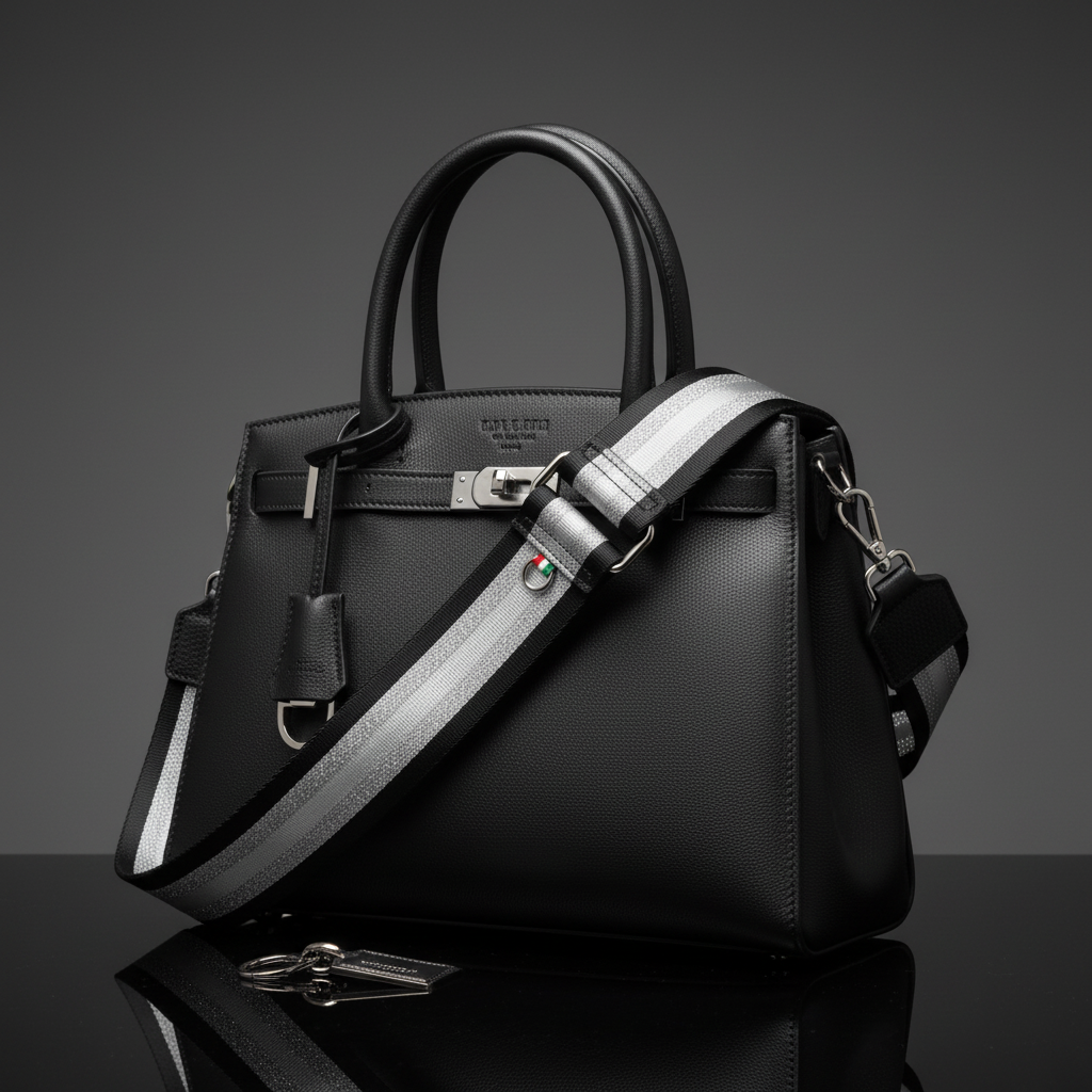 breiter Ersatz Taschengurt Schultergurt Tragegurt Schulterriemen made in Italy schwarz silber