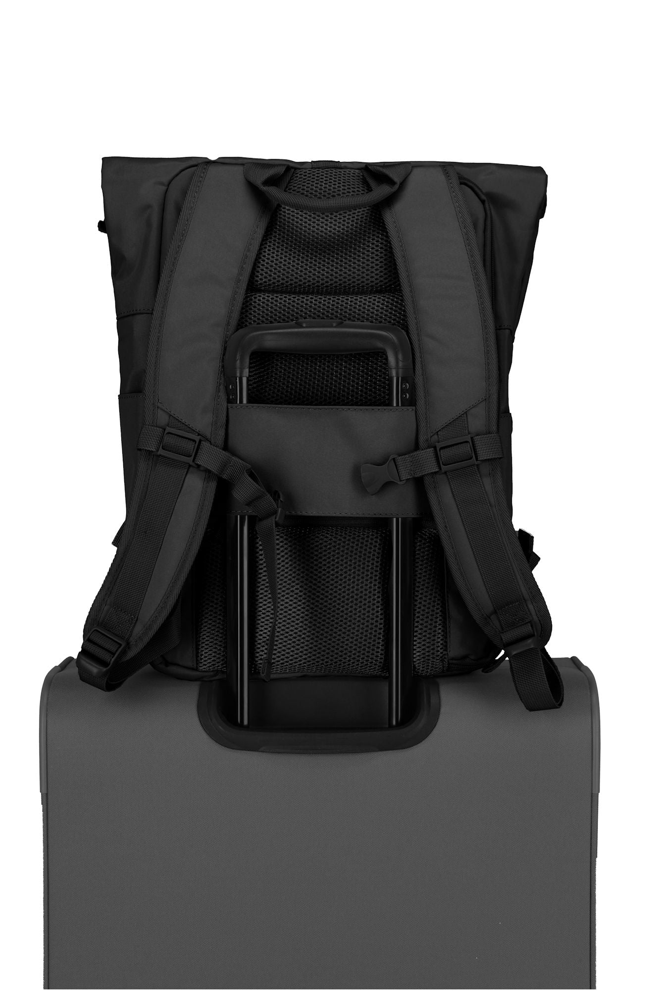 Travelite Basic Rollup Kurierrucksack mit Laptopfach (15,6") – 35L Volumen, Trolley-kompatibel schwarz