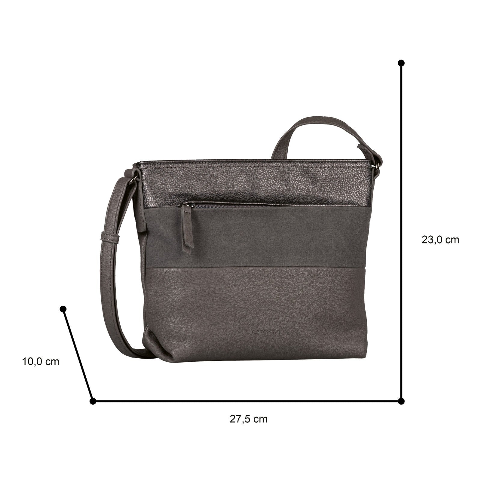 Tom Tailor Umhängetasche Nicolina – Kunstleder Handtasche mit Reißverschluss & Fächern – 27,5x10x23 cm mixed grey