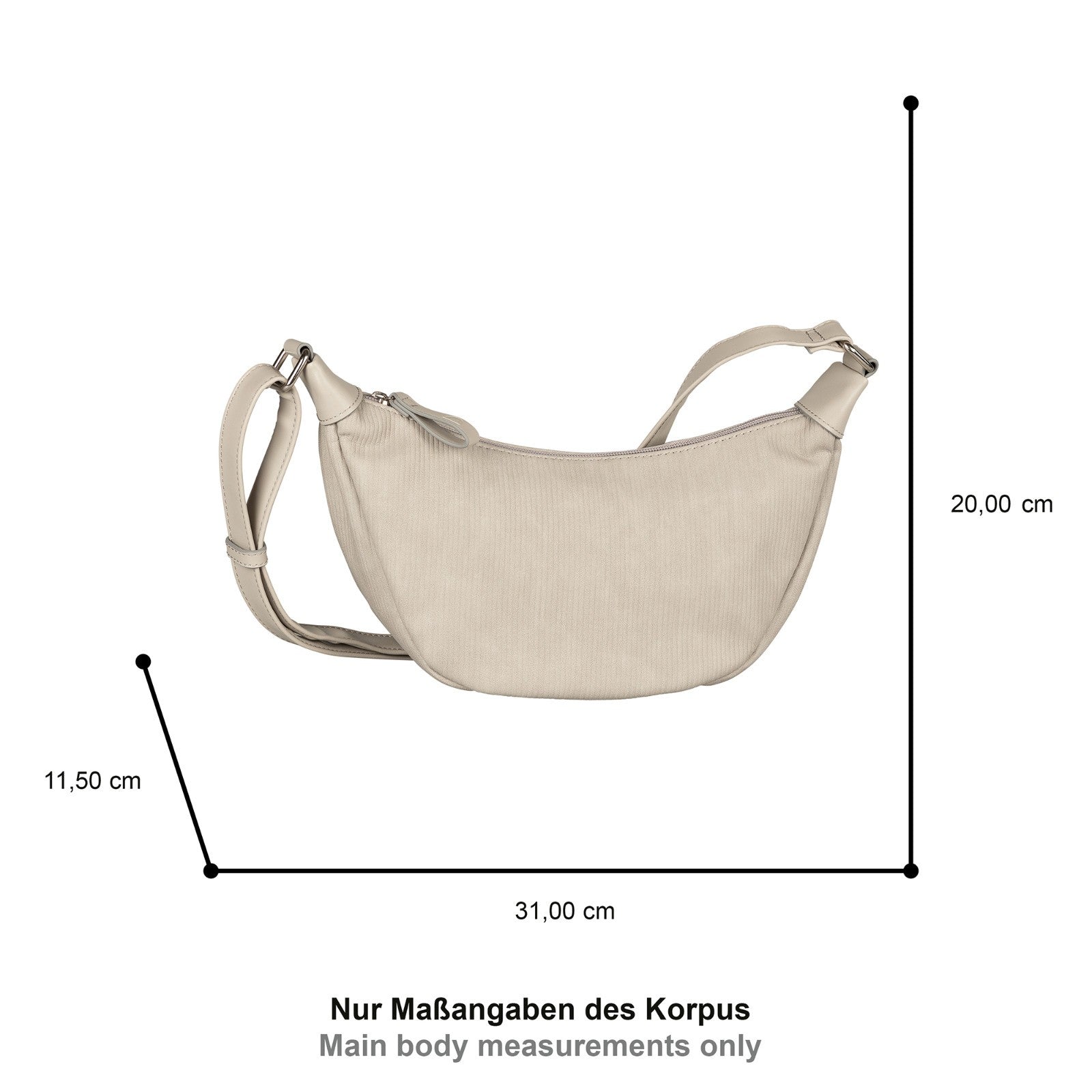 Tom Tailor Denim Liriel Cord Cross Bag M – Damen Umhängetasche aus PU mit Reißverschluss und verstellbarem Schulterriemen Handtasche light grey