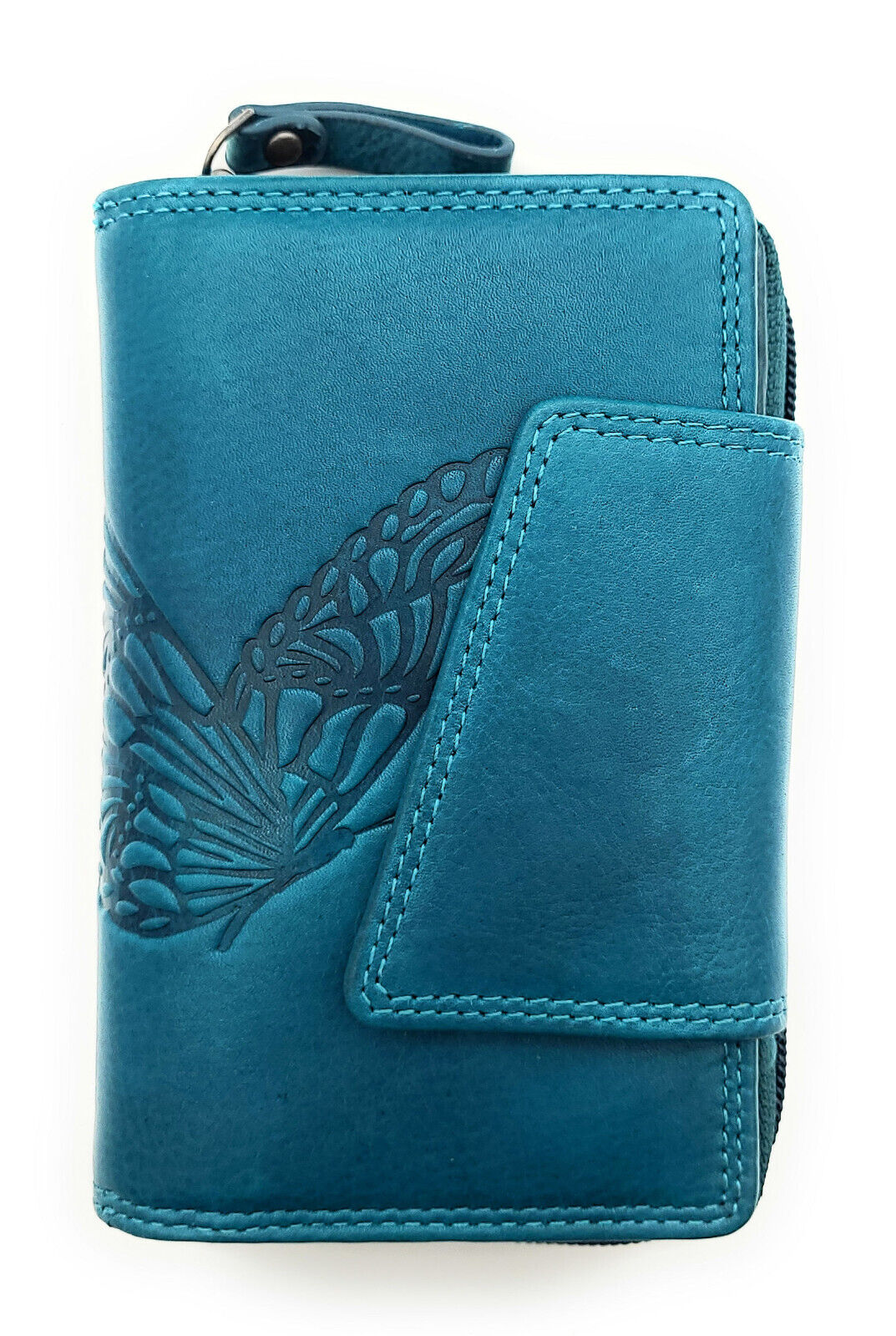 Jockey Club echt Leder Geldbörse Portemonnaie Geldbeutel Schmetterling mit RFID Schutz petrol blau