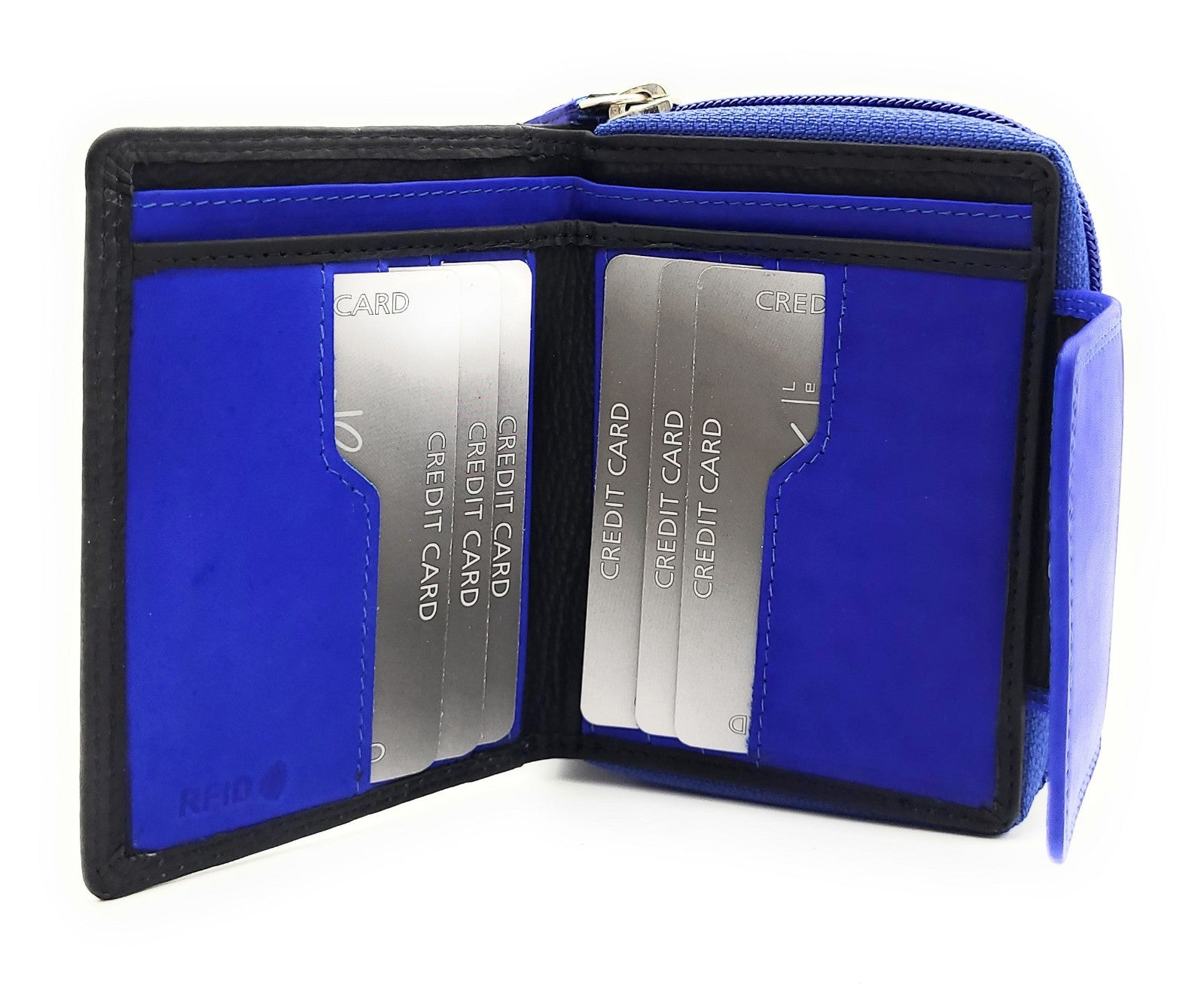 Jockey Club echt Leder Damen Geldbörse Portemonnaie mit RFID Schutz schwarz royalblau