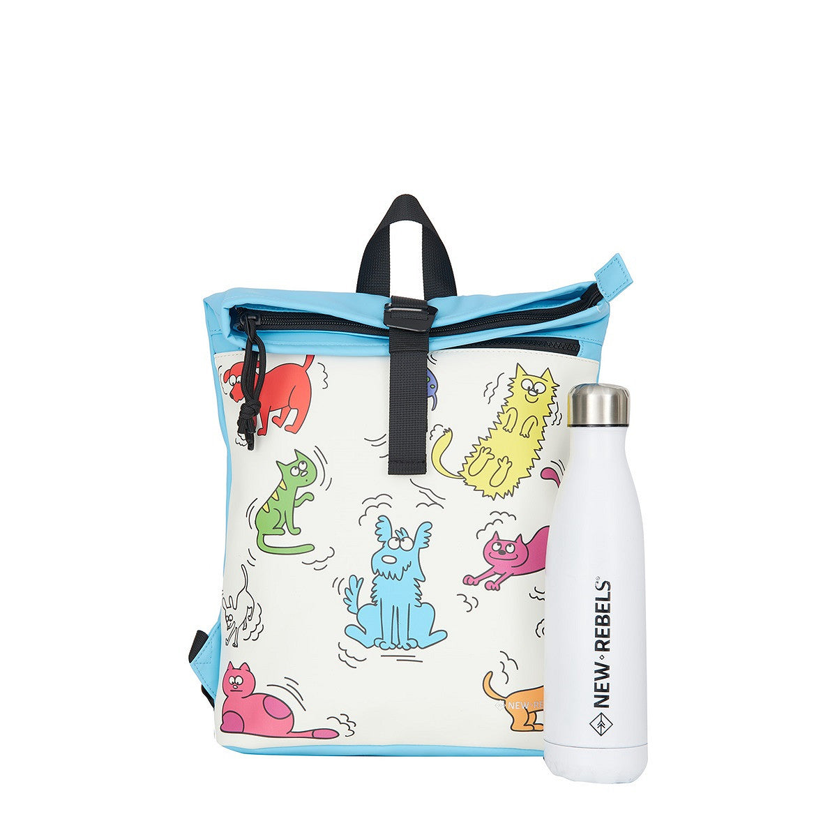 New Rebels Mart Art Roll Up City Rucksack Los Angeles Cartoon, wasserabweisend, Hunde und Katzen