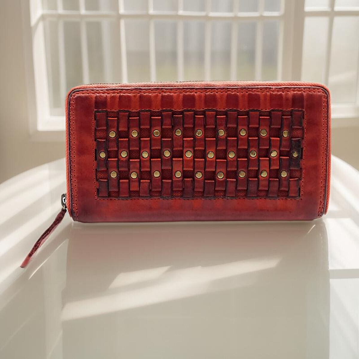 Hill Burry echt Leder Damen Geldbörse Portemonnaie Waschleder mit Nieten rot