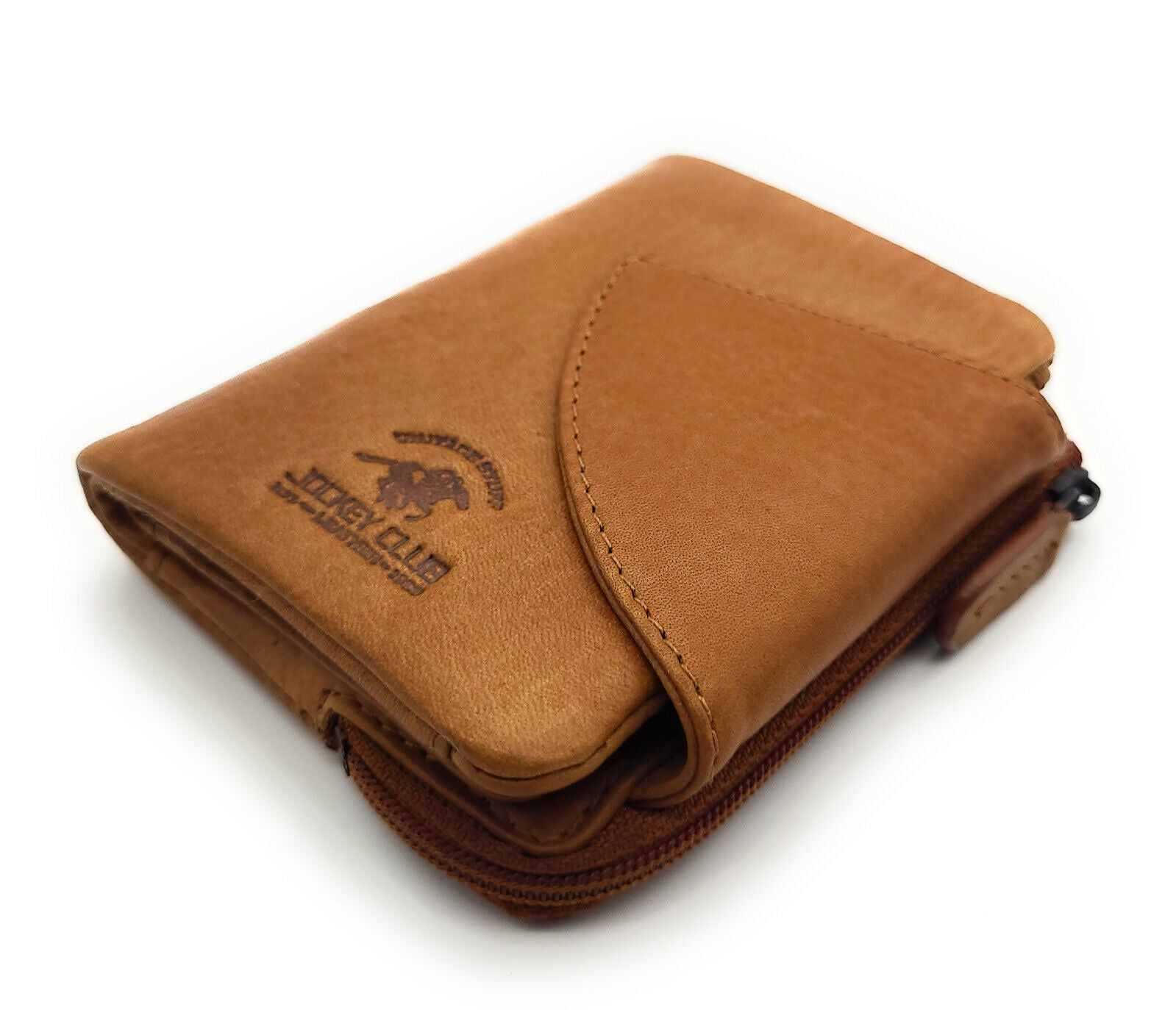 Jockey Club kleine echt Leder Geldbörse Portemonnaie mit RFID Schutz gewachstes Rindleder cognac