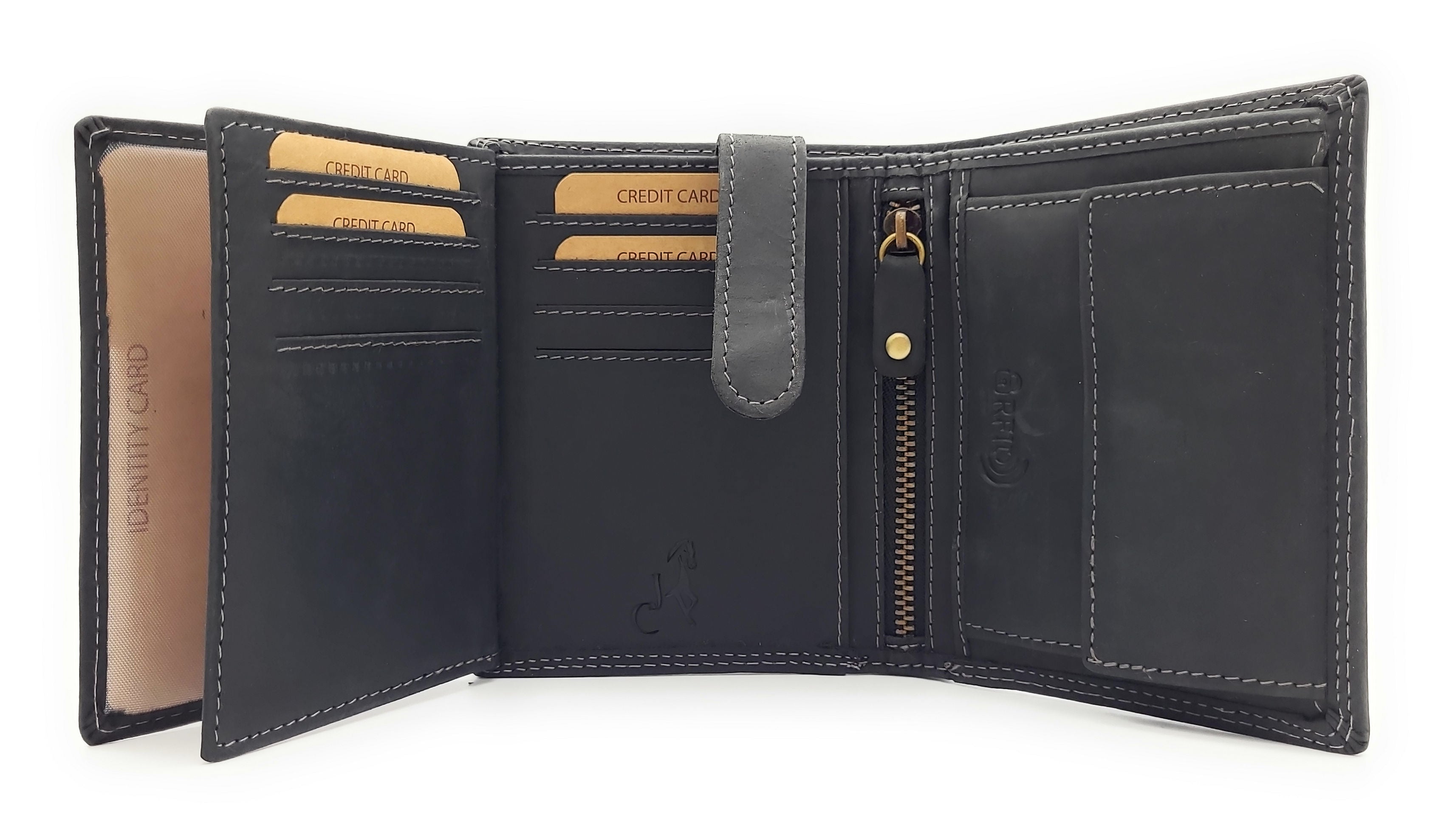 Jockey Club Basic echt Büffel Voll-Leder Geldbörse Portemonnaie Geldbeutel mit RFID NFC Schutz schwarz