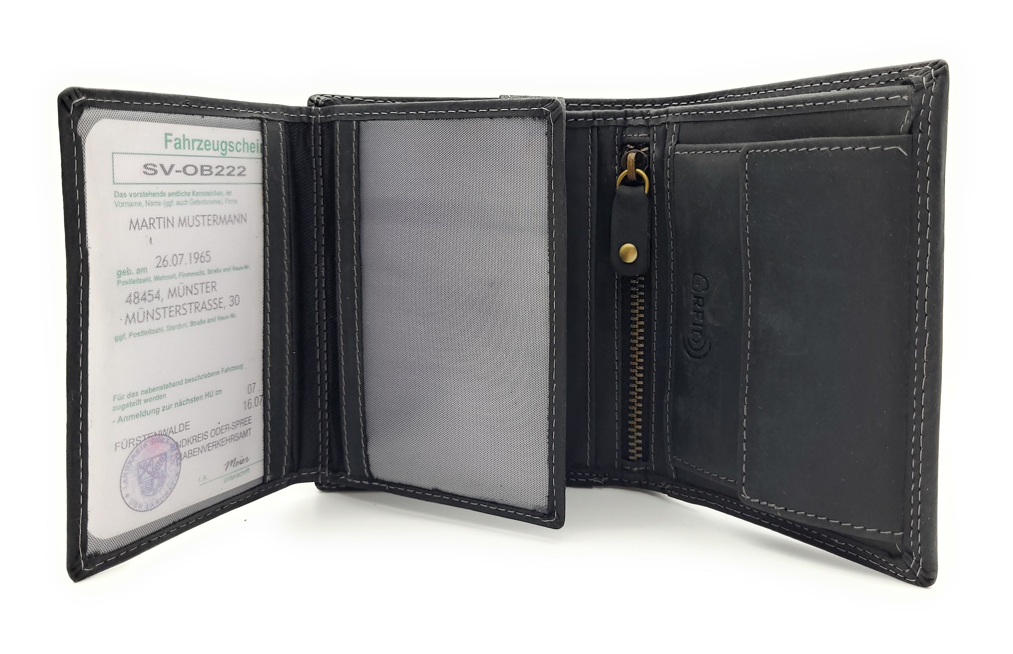 Jockey Club Basic echt Büffel Voll-Leder Geldbörse Portemonnaie Geldbeutel mit RFID NFC Schutz schwarz