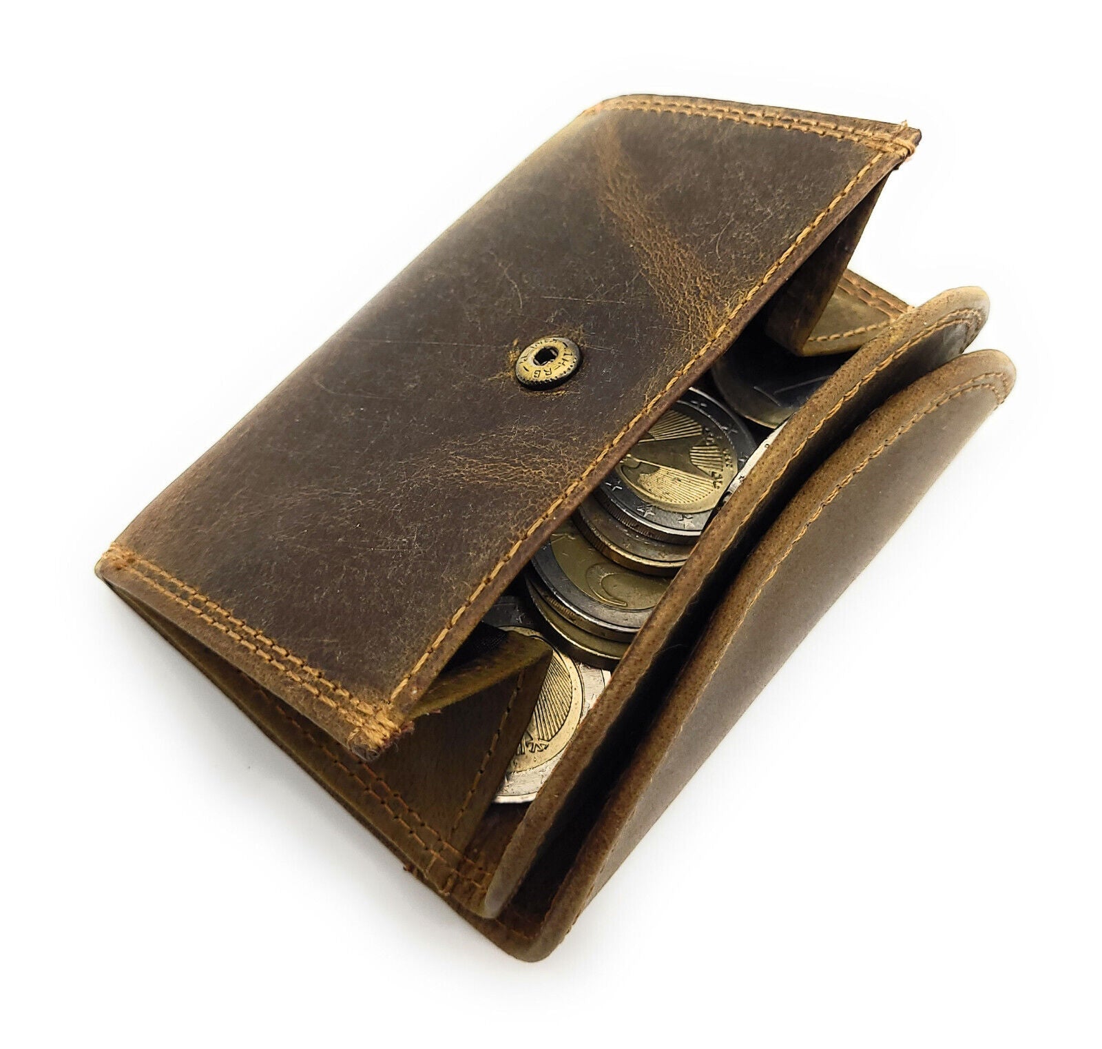 Lemasi echt Leder Mini Geldbörse Portemonnaie Wickelbörse Urlaubsbörse Hunterleder braun