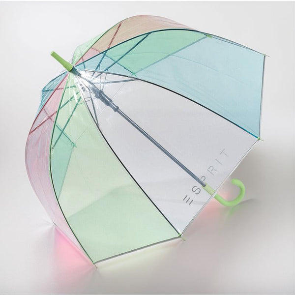 Esprit Automatik Regenschirm Glockenschirm durchsichtig transparent rainbow grün