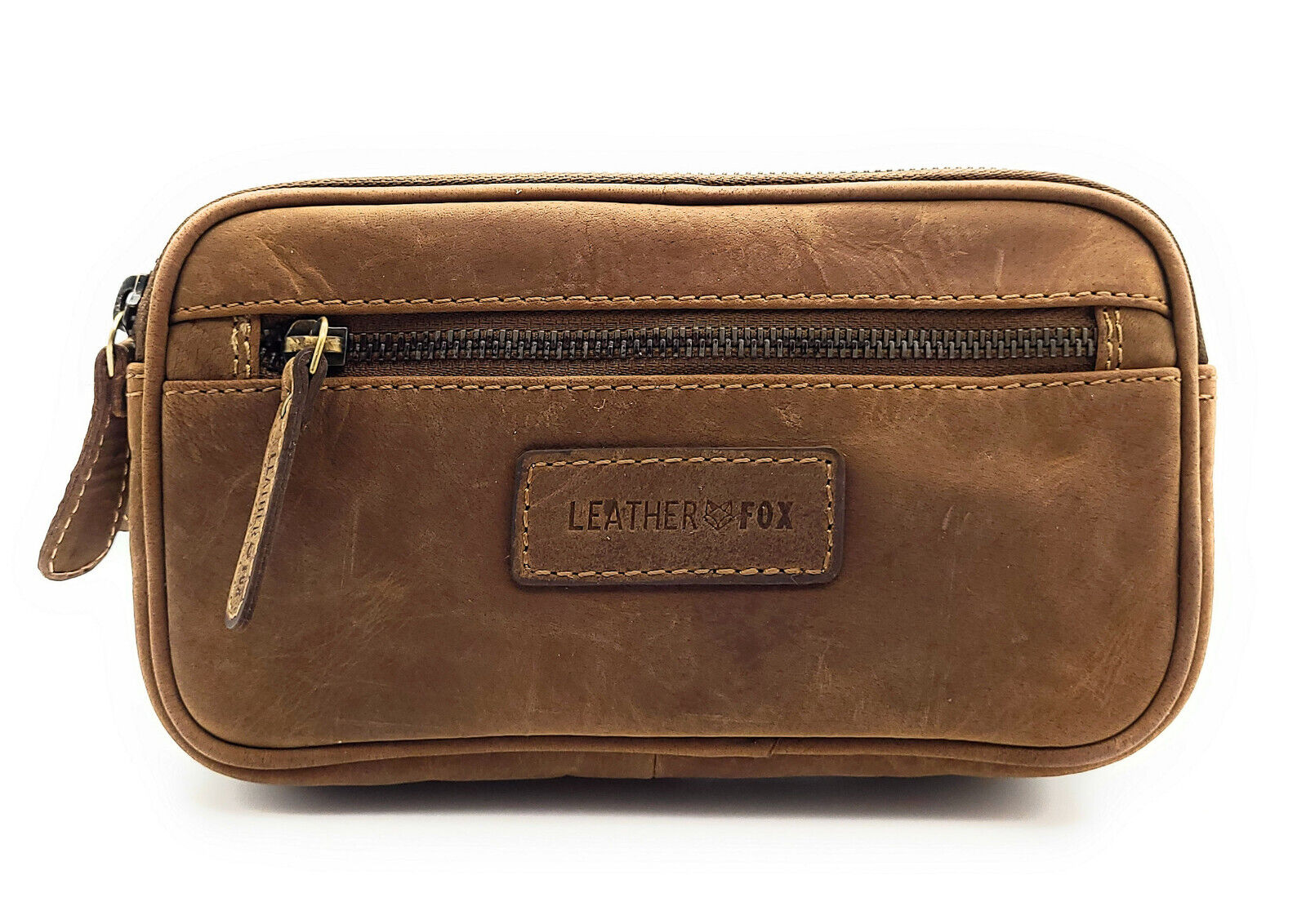 Gürteltasche Leder XXL mit 2 Hauptfächern | Bauchtasche Herren Echtleder | Hüfttasche Büffelleder 21cm