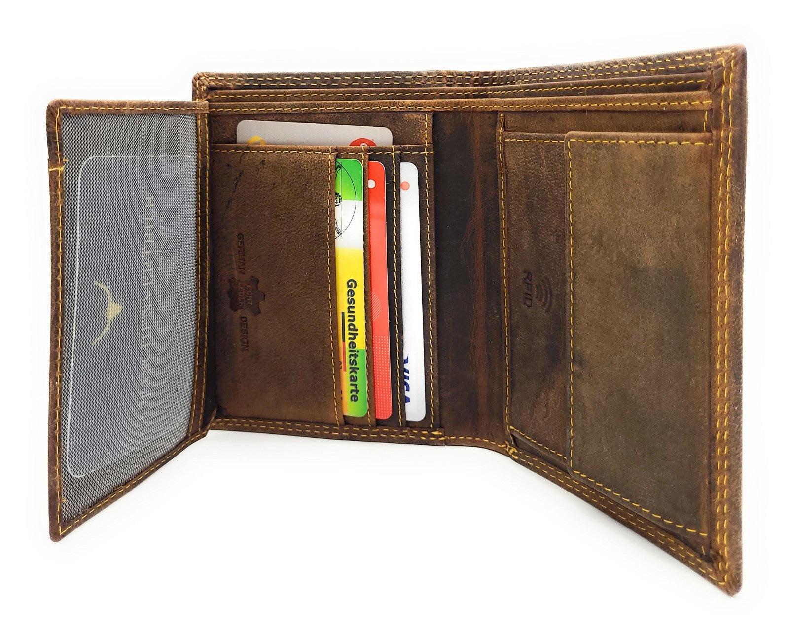 Hunterleder Portemonnaie Hochformat mit RFID-Schutz – 7 Kartenfächer, Münzfach, Doppelnaht, bestes Preis-Leistungs-Verhältnis