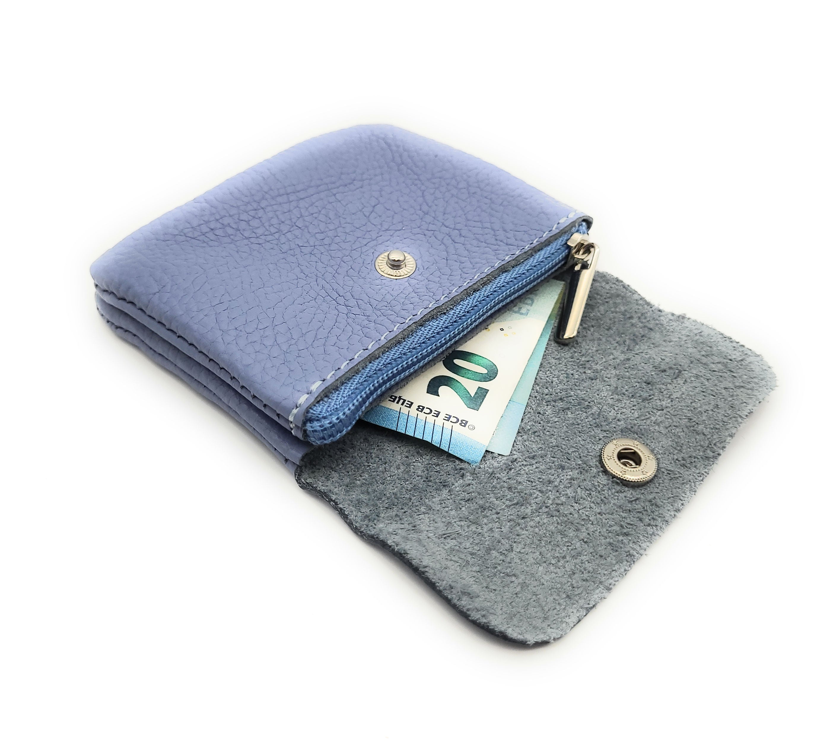 Mini Geldbörse aus echtem Rindleder – kompaktes Leder Portemonnaie Made in Italy flieder