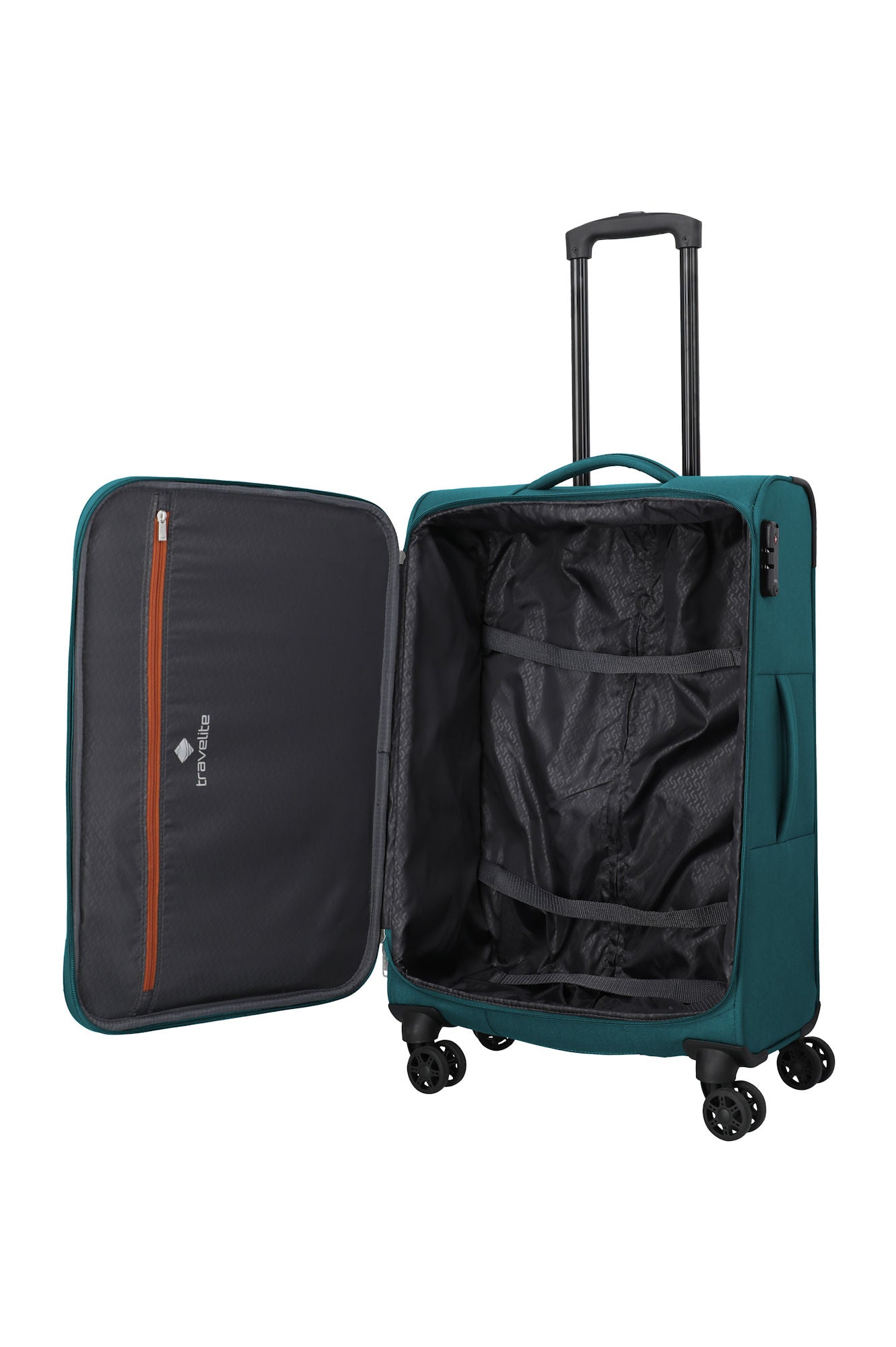 Travelite Priego Trolley M 66 cm – Mittelgroßer Koffer mit 4 Rollen & Zahlenschloss petrol