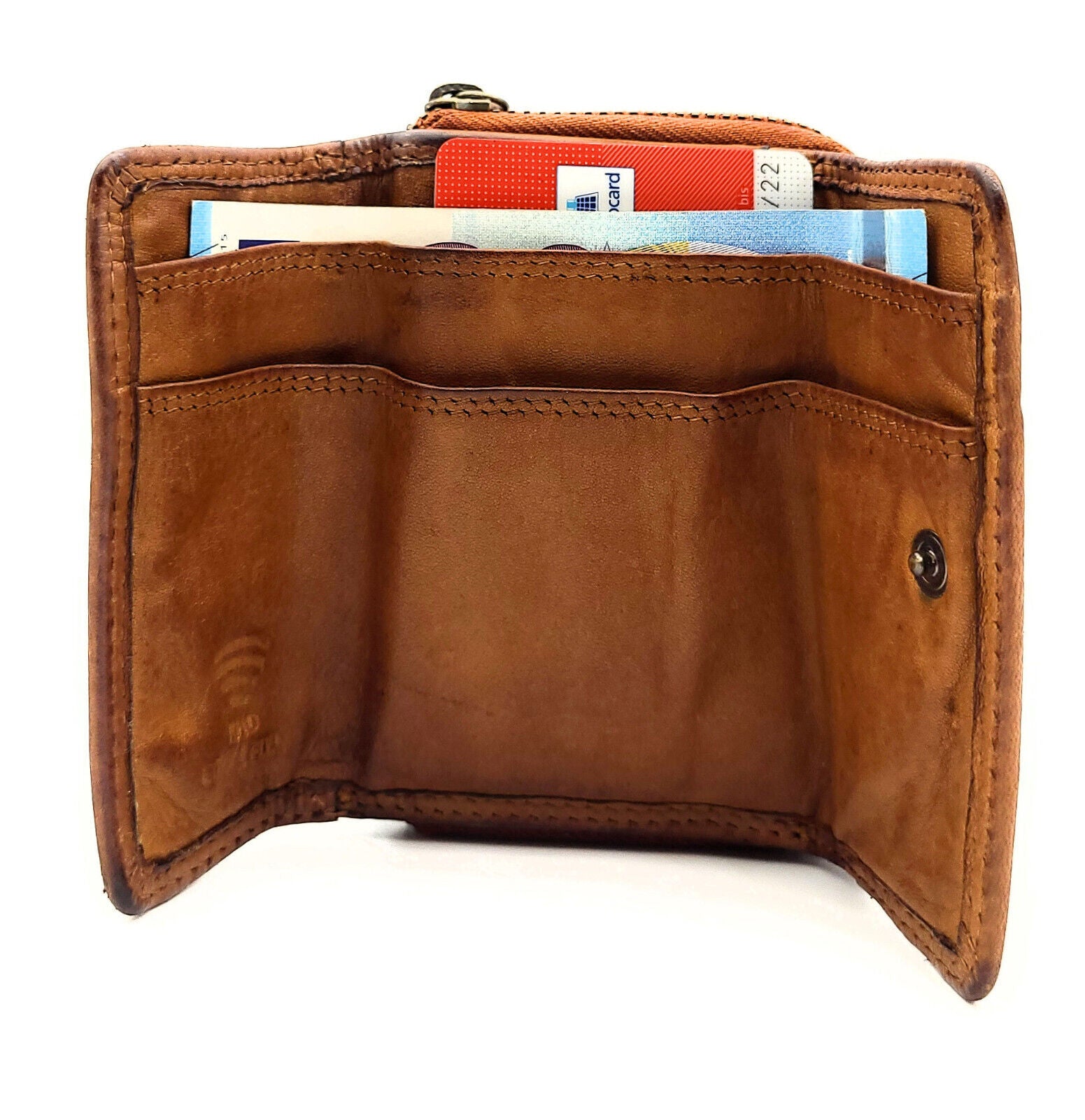 Hill Burry Mini echt Leder Geldbörse Portemonnaie RFID Schutz Waschleder cognac