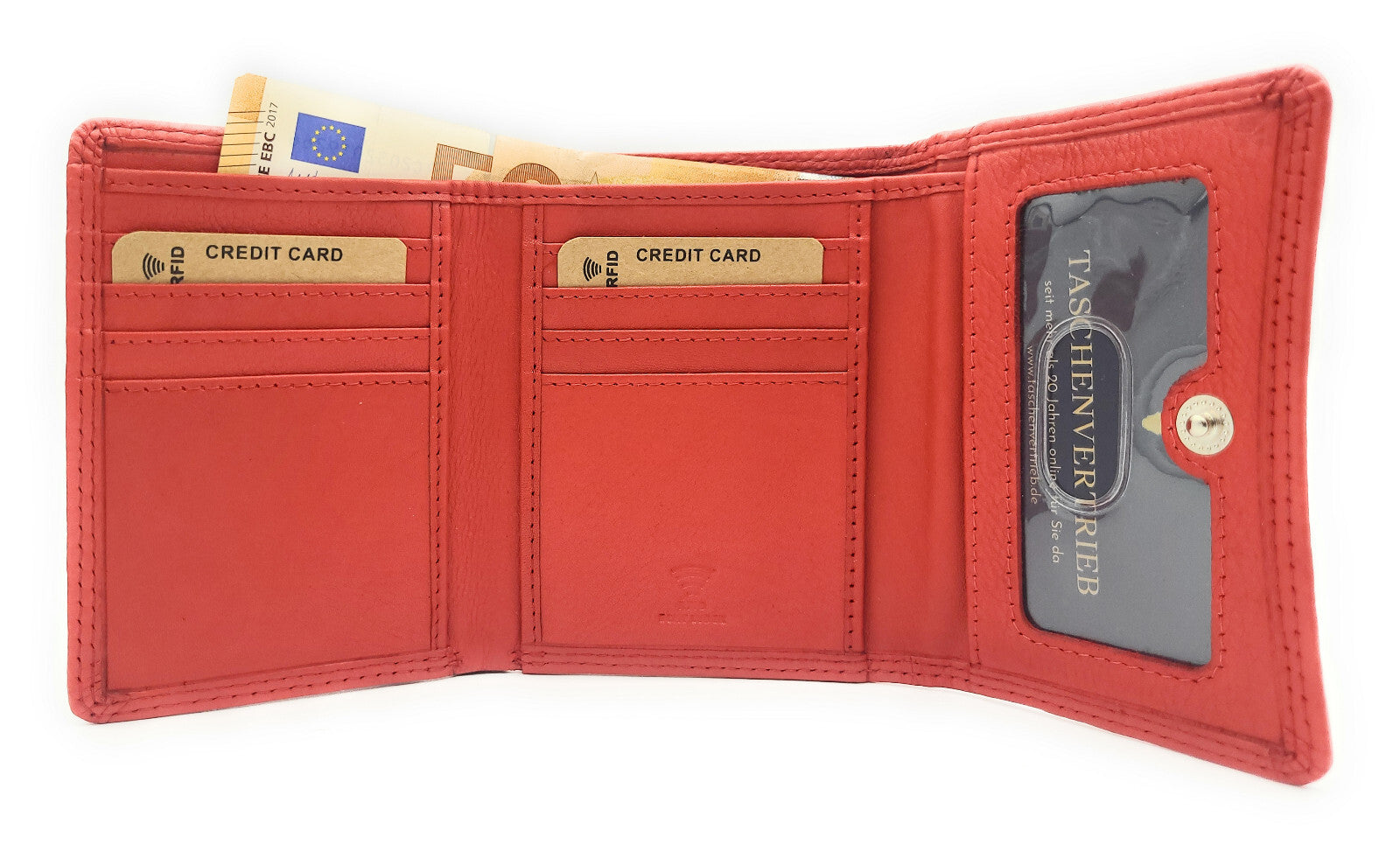 Farbenfrohe Geldbörse aus Nappaleder mit RFID-Schutz, klein & kompakt, viele Fächer Rot