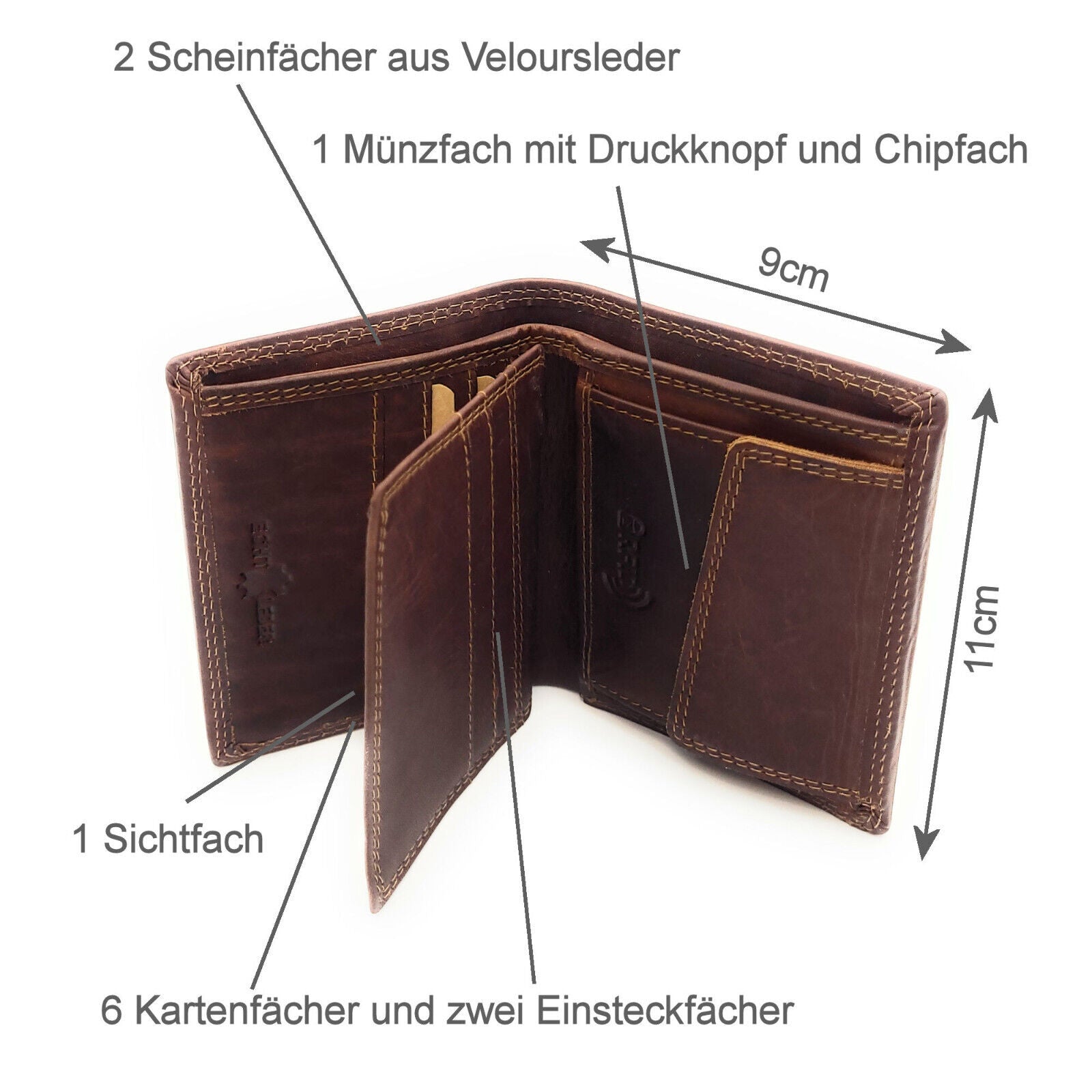 Jockey Club Basic kleine kompakte echt Leder Geldbörse Portemonnaie mit RFID Schutz braun