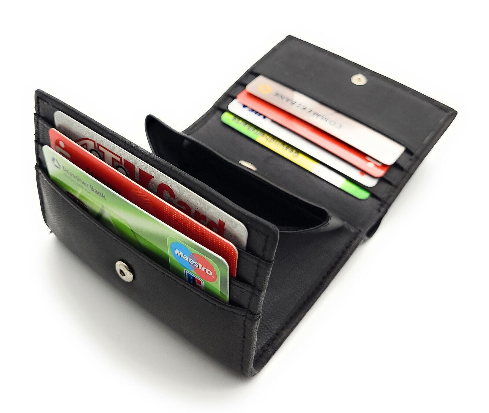 Lemasi kleine Geldbörse Portemonnaie Geldbeutel Wiener Schachtel Nappaleder schwarz