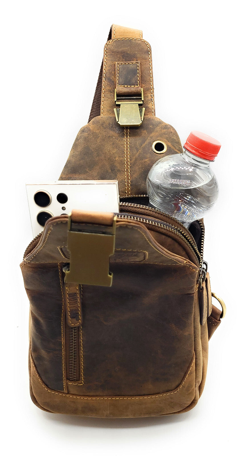Hunters Crossbag Premium Leder Slingbag Damen & Herren - Umhängetasche mit Metall-Verschlüssen