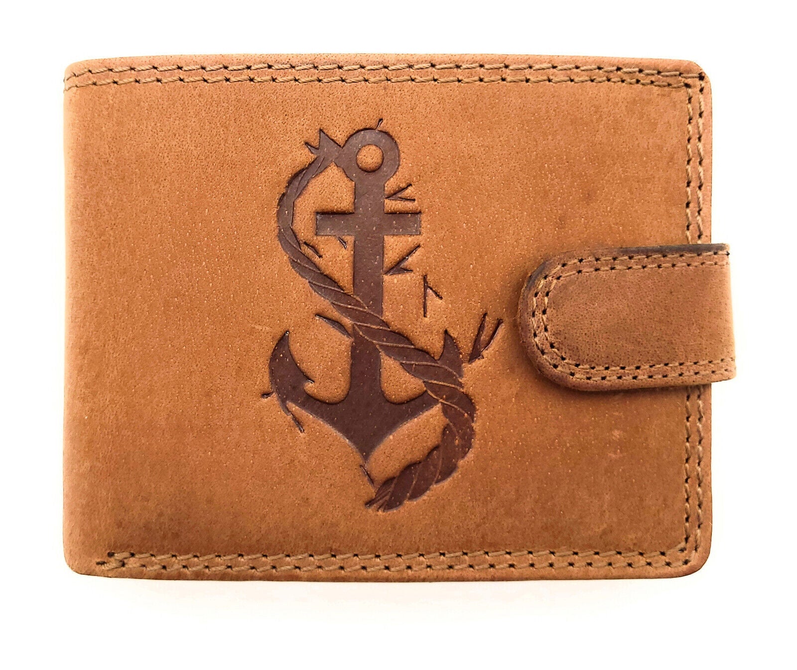 Hunterleder Geldbörse mit Anker-Prägung - Maritimes Portemonnaie für Damen & Herren