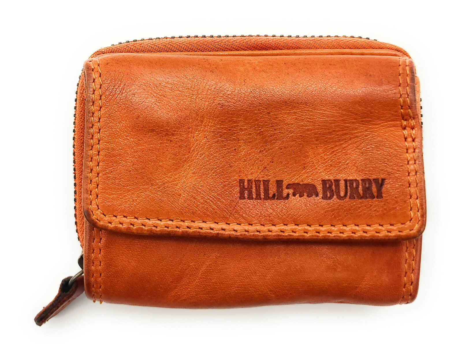 Hill Burry Damen Mini echt Leder Geldbörse Portemonnaie RFID Schutz Waschleder orange