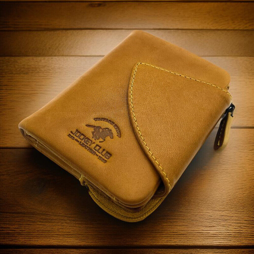 Jockey Club kleine echt Leder Geldbörse Portemonnaie mit RFID Schutz gewachstes Rindleder curry