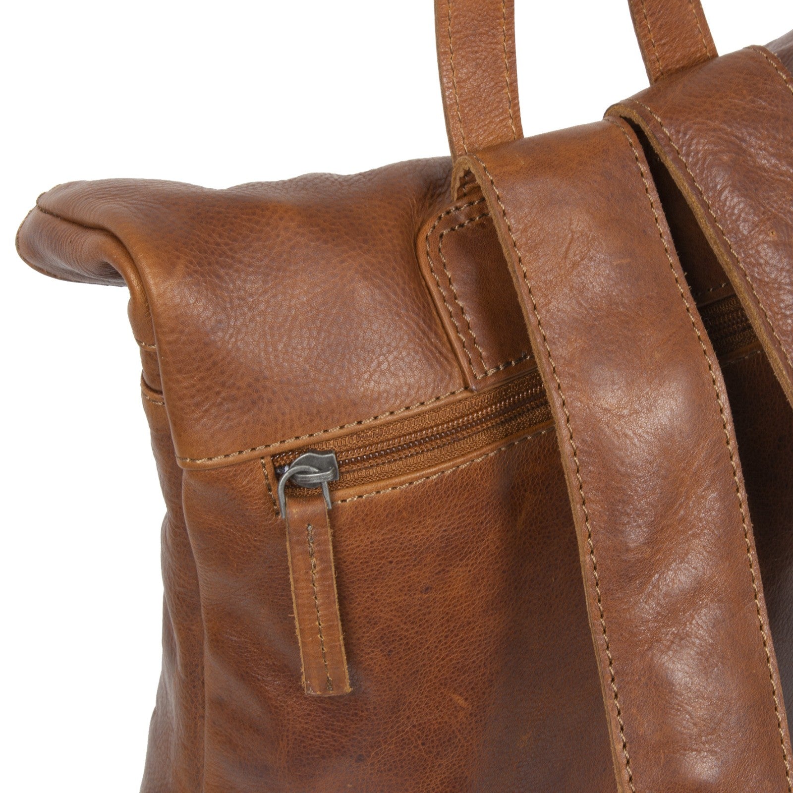 Justified Bags Nynke Rolltop Rucksack aus dickem, echtem Rindleder – Cityrucksack mit Magnetverschluss, Frontfach & Innenlicht – Robuster Leder Rucksack Damen & Herren