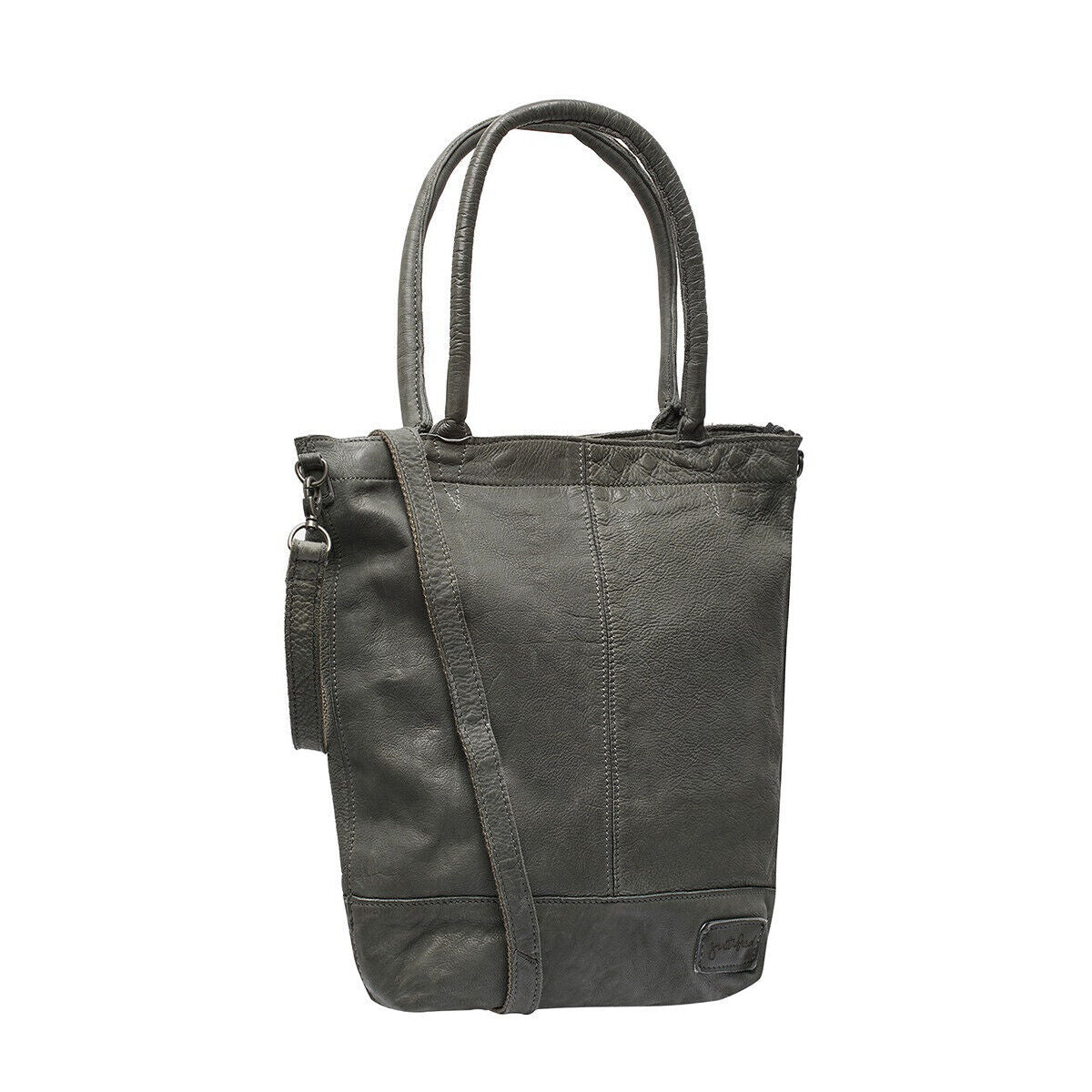 echt Leder Damen Shopper Handtasche Lederhenkel und abnehmbarer Schultergurt Amber grau