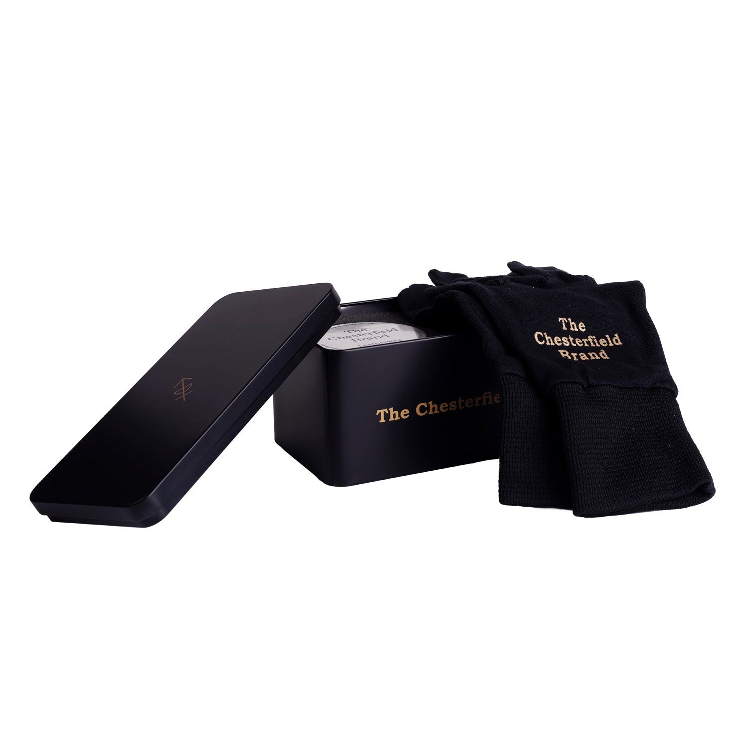 The Chesterfield Brand Lederpflege-Set – Metallbox mit 2× Wachs & Handschuhen