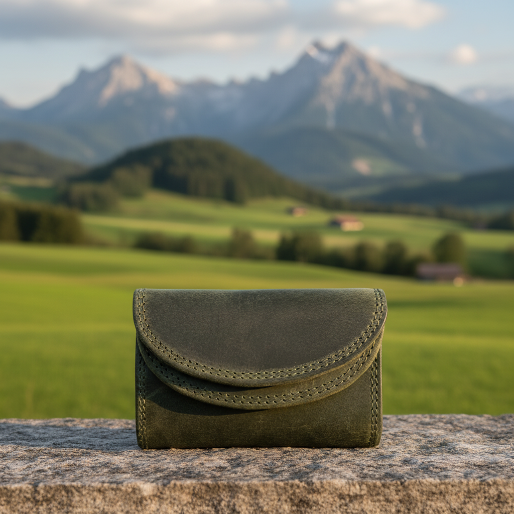 Lemasi echt Leder Mini Geldbörse Portemonnaie Wickelbörse Urlaubsbörse hunter khaki