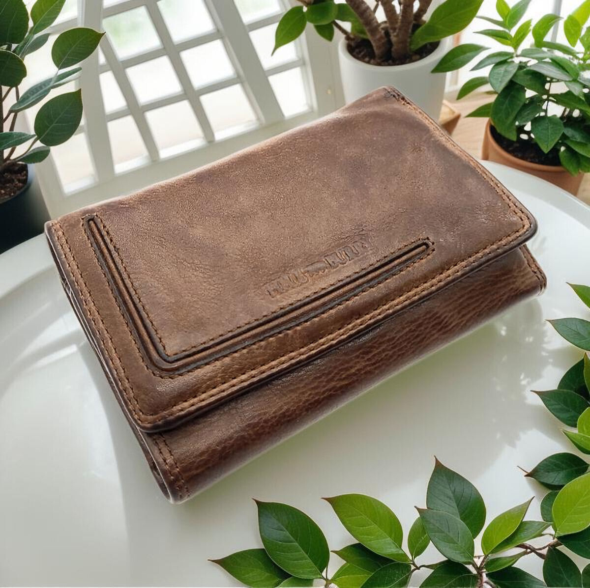 Hill Burry echt Leder Damen Geldbörse Portemonnaie mit RFID Schutz gewaschenes Rindleder braun