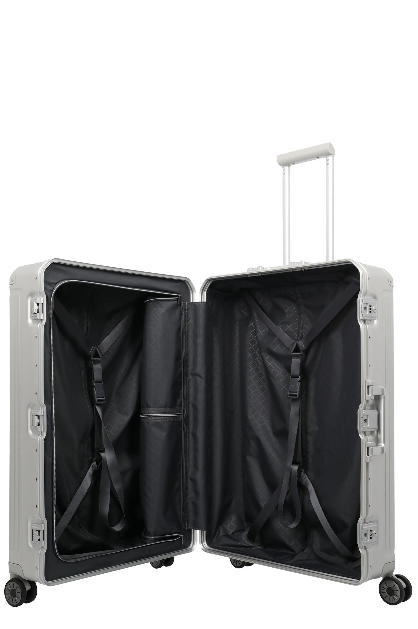 Travelite Next Trolley L – Aluminium Koffer 100 L, TSA, 4 Rollen, variable Packplatte