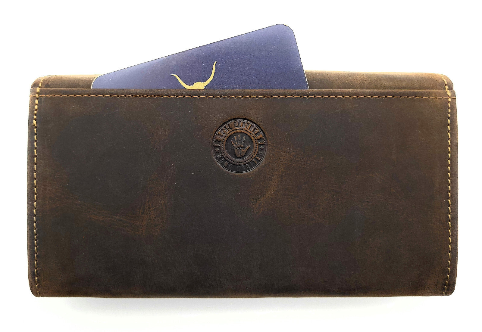 Jockey Club Damenbörse Geldbörse Hunterleder mit Katzenprägung – RFID-Schutz & viele Fächer, Braun