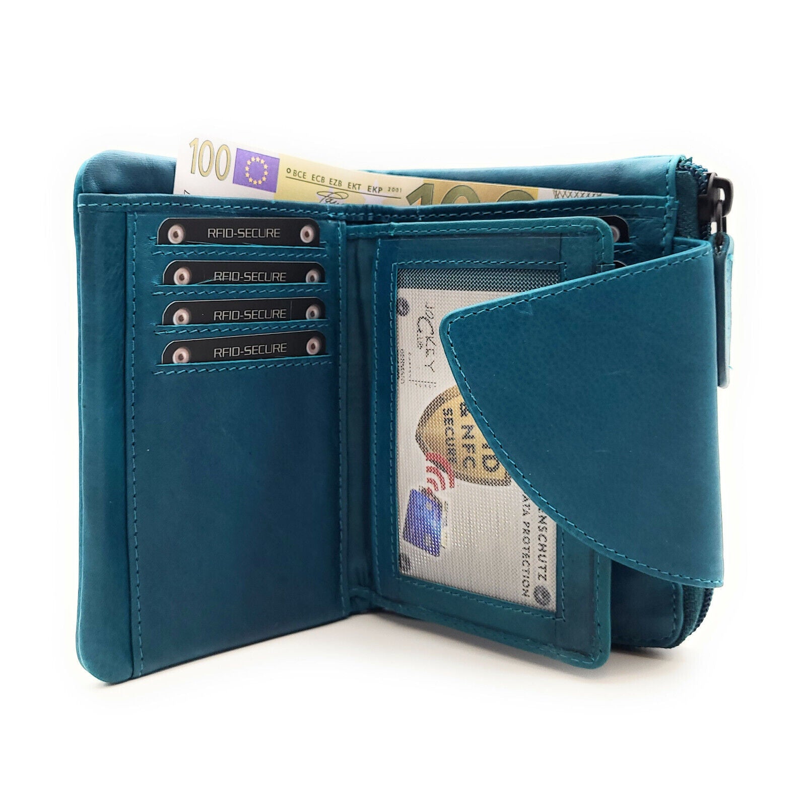 Jockey Club echt Leder Geldbörse Portemonnaie Geldbeutel mit RFID Schutz petrol blau
