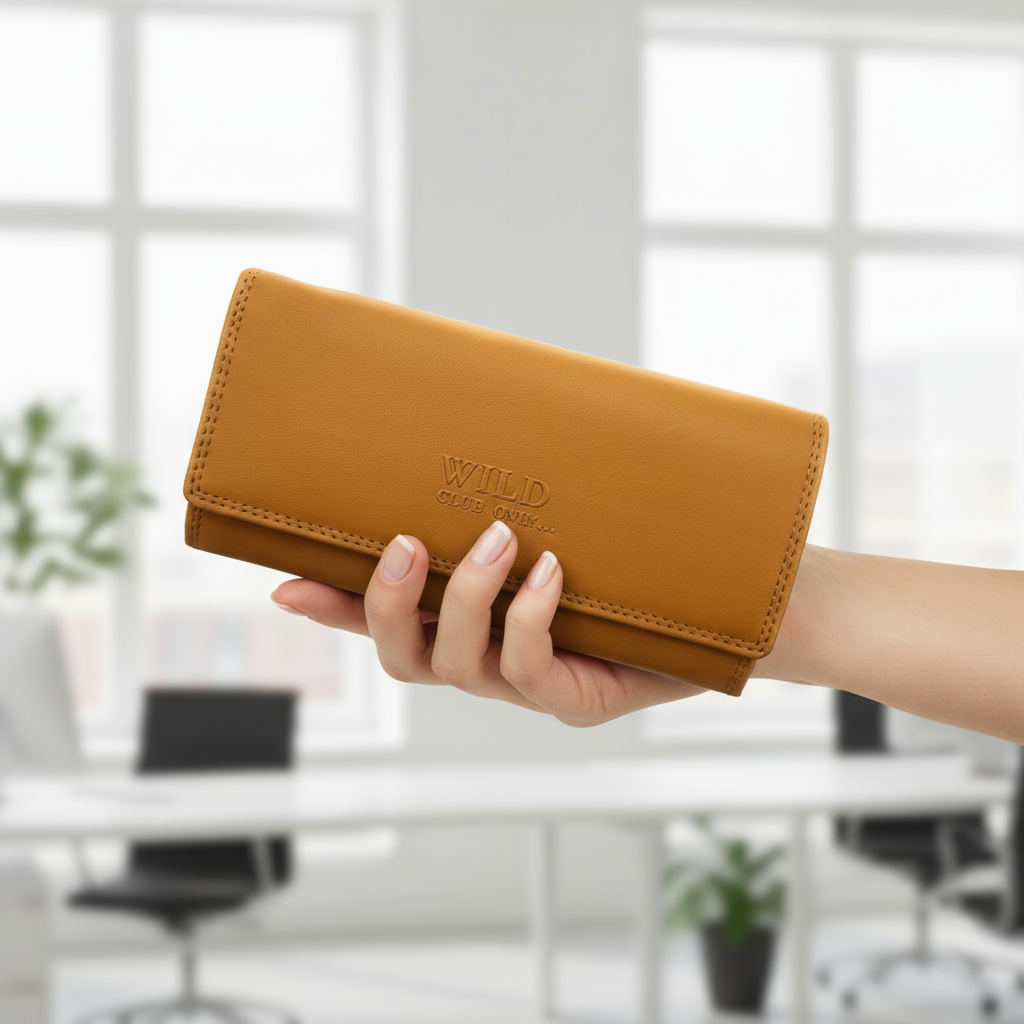 Große Damen Geldbörse aus echtem Leder im Langformat mit RFID-Schutz und Überschlagklappe