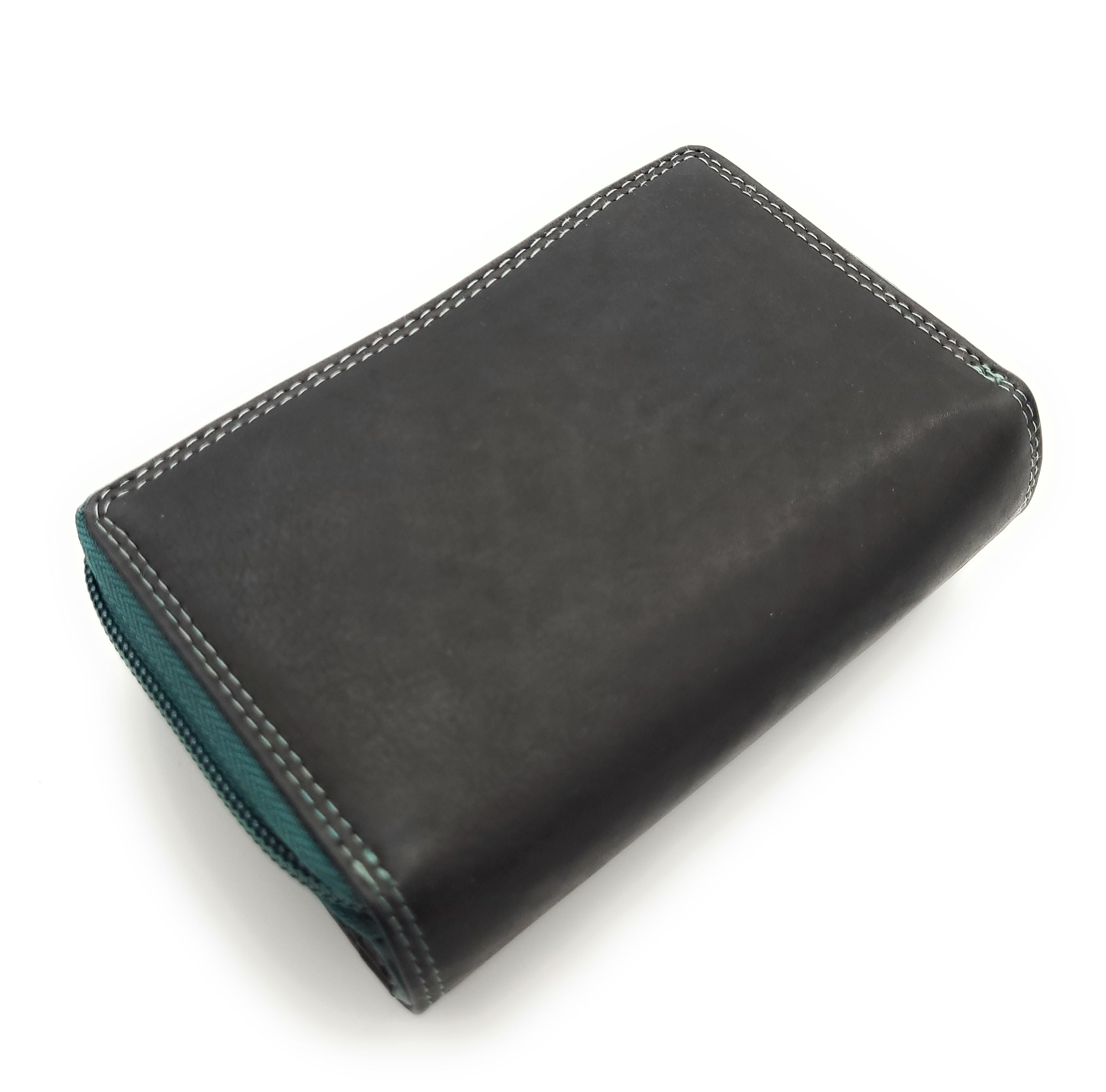 Jockey Club Leder-Geldbörse mit RFID-Schutz – Triangel-Design schwarz-petrol