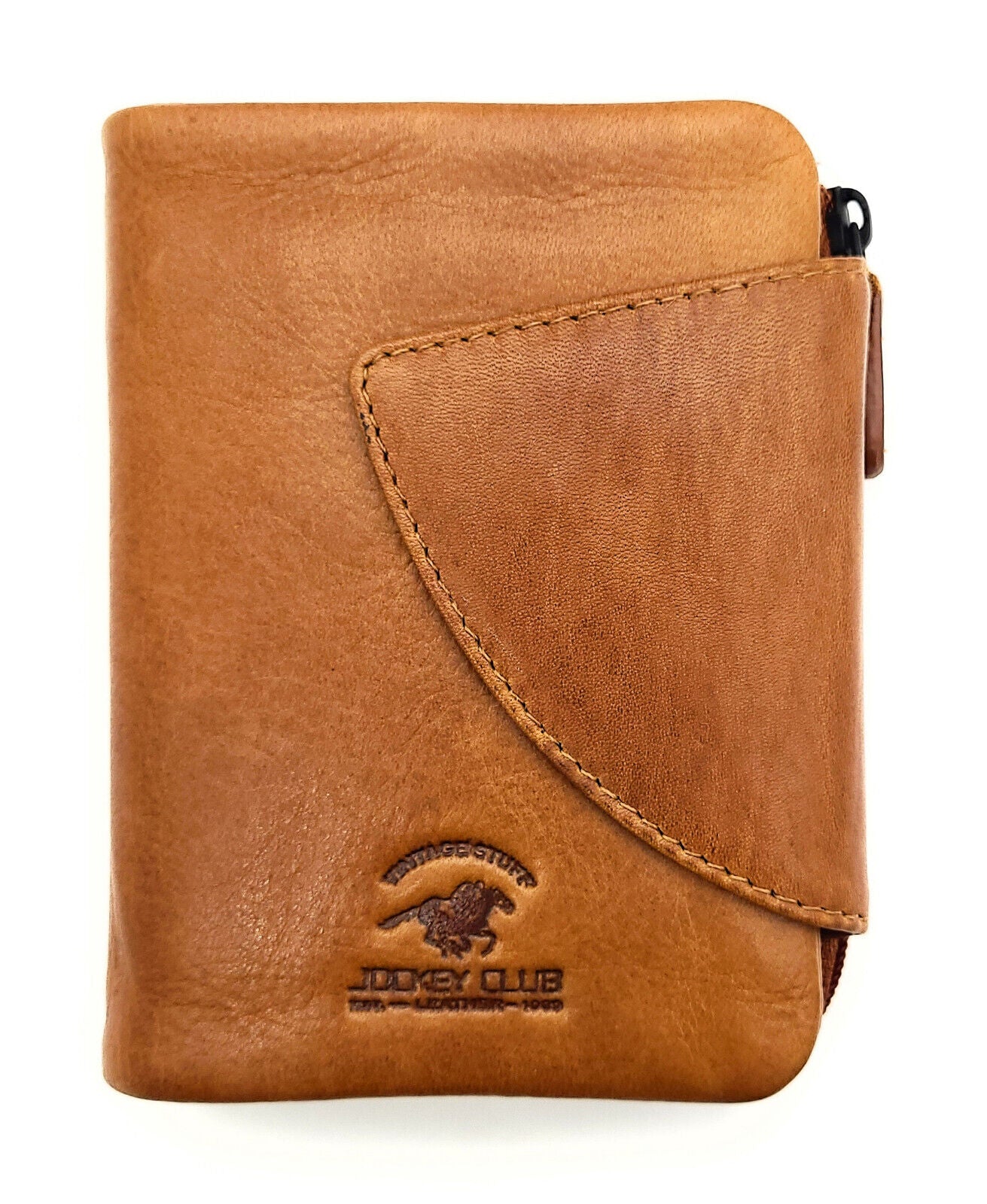 Jockey Club kompakte echt Leder Geldbörse Portemonnaie mit RFID Schutz cognac