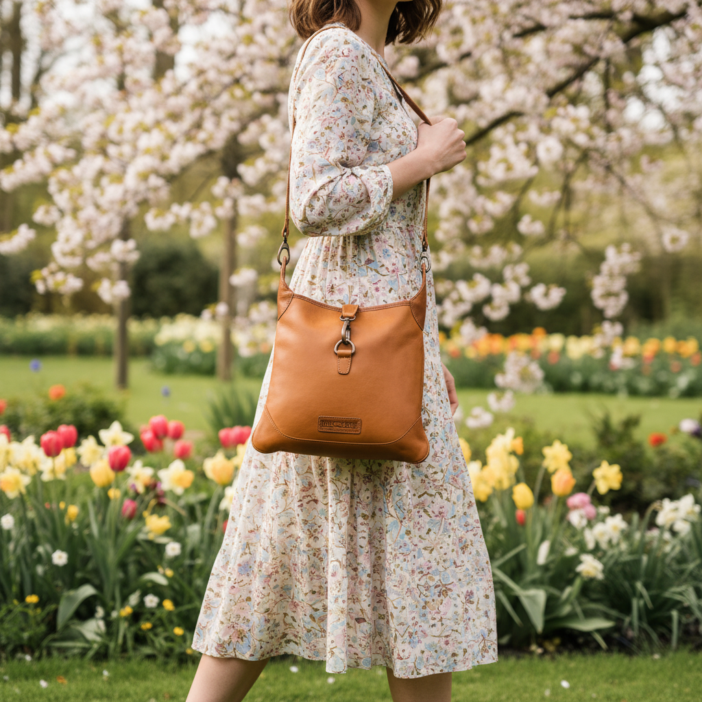 Hillburry Damen Handtasche Umhängetasche Braun – Echtleder, Verstellbarer Schultergurt, Karabinerverschluss