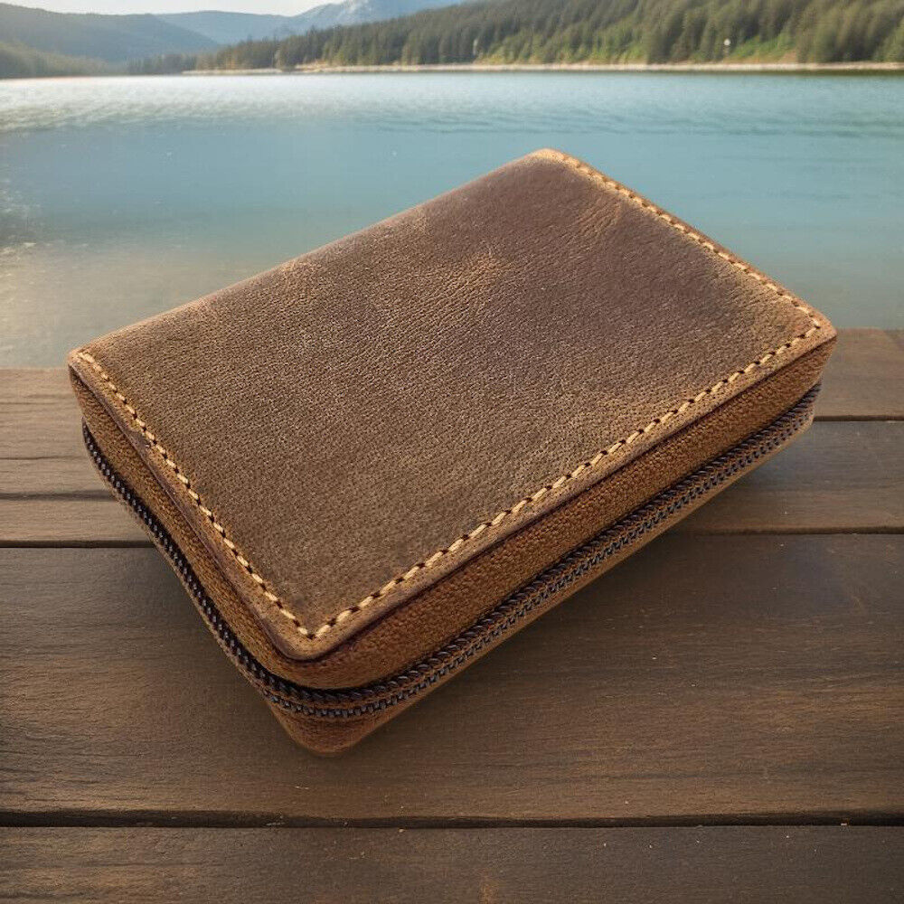 Jockey Club kleine echt Leder Reißverschluss-Geldbörse Portemonnaie mit RFID Schutz braun