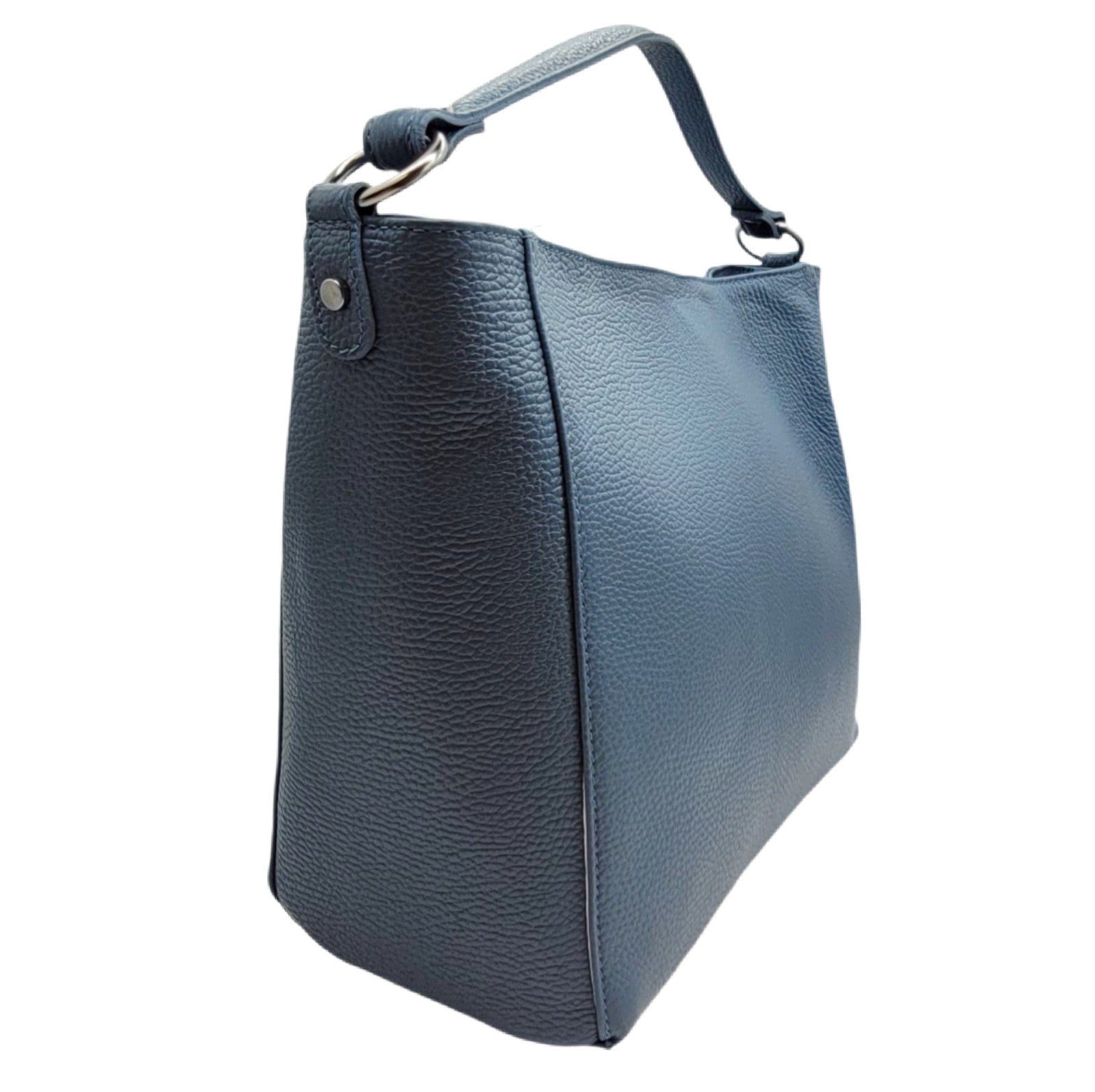 Elegante Damen-Handtasche aus Echtleder Blau-Grau – Made in Italy – Schultergurt, Reißverschluss & Innenfächer