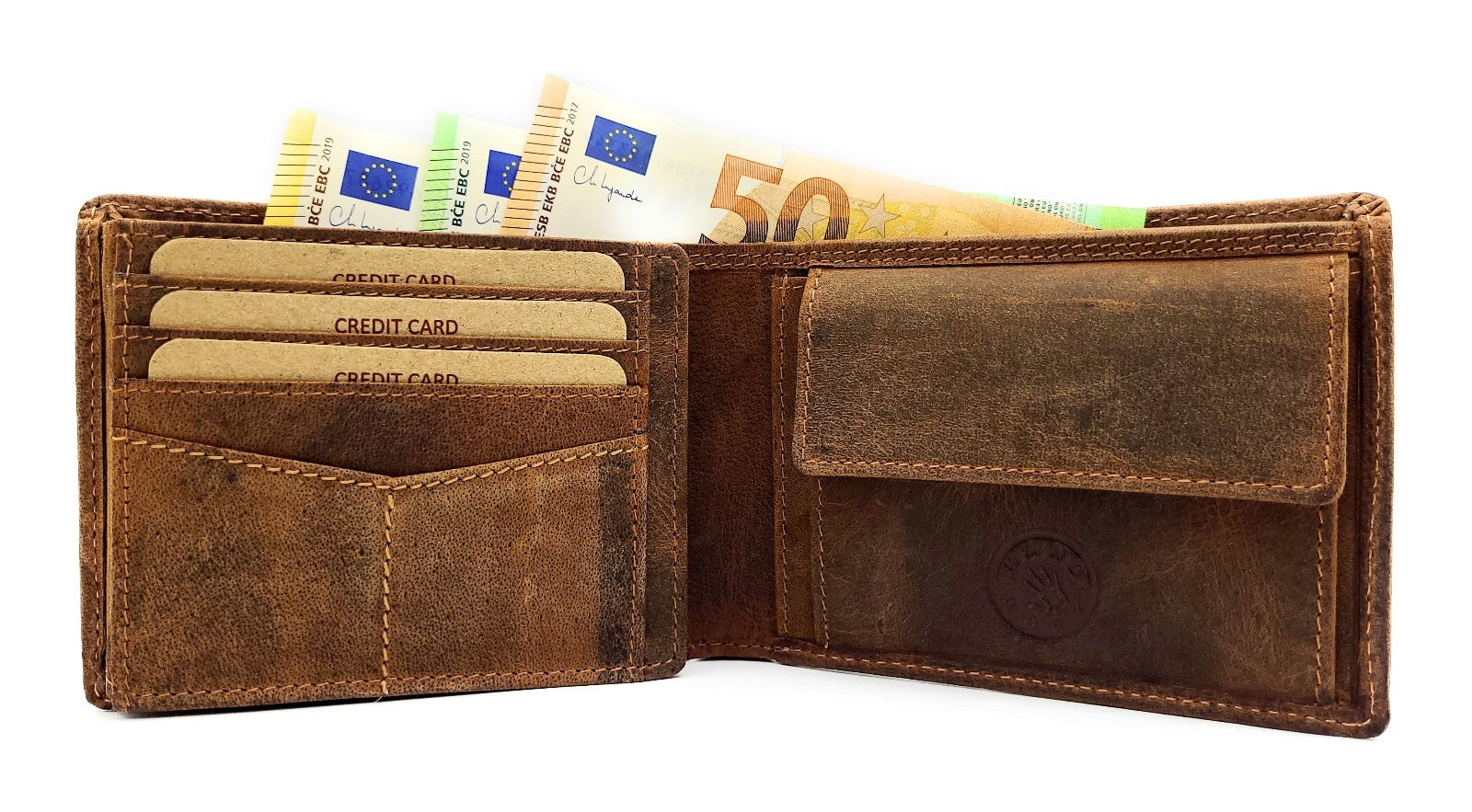 Jockey Club Geldbörse RFID Schutz Büffel Leder - US-Truck Design Handarbeit cognac braun